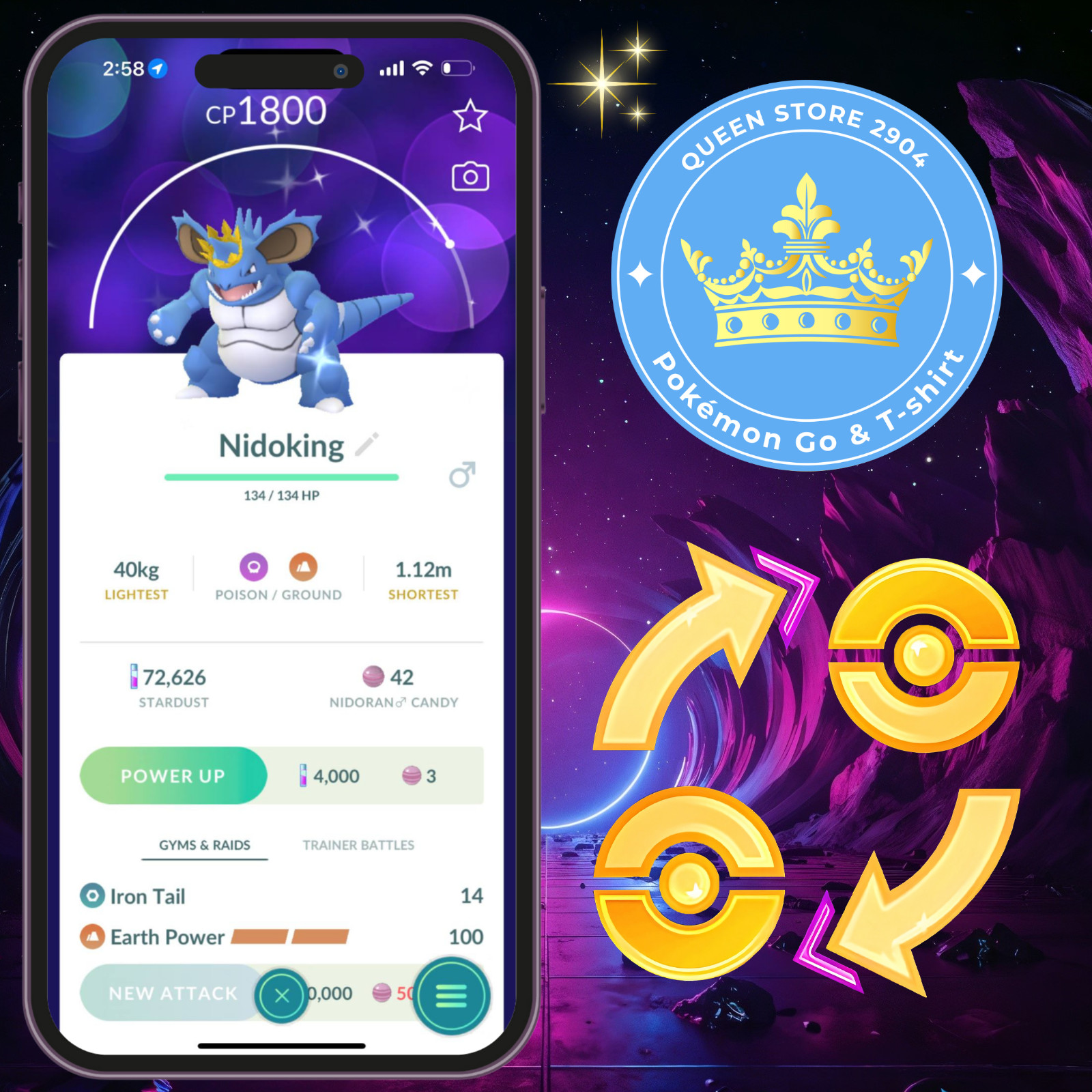 Pokémon Go – Shiny Nidoking wearing a Crown | Trade Registered or Mini P T C
