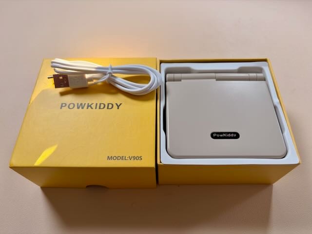 Powkiddy V90S Clamshell Retro Handheld Game Console – Sleek Grey Finish