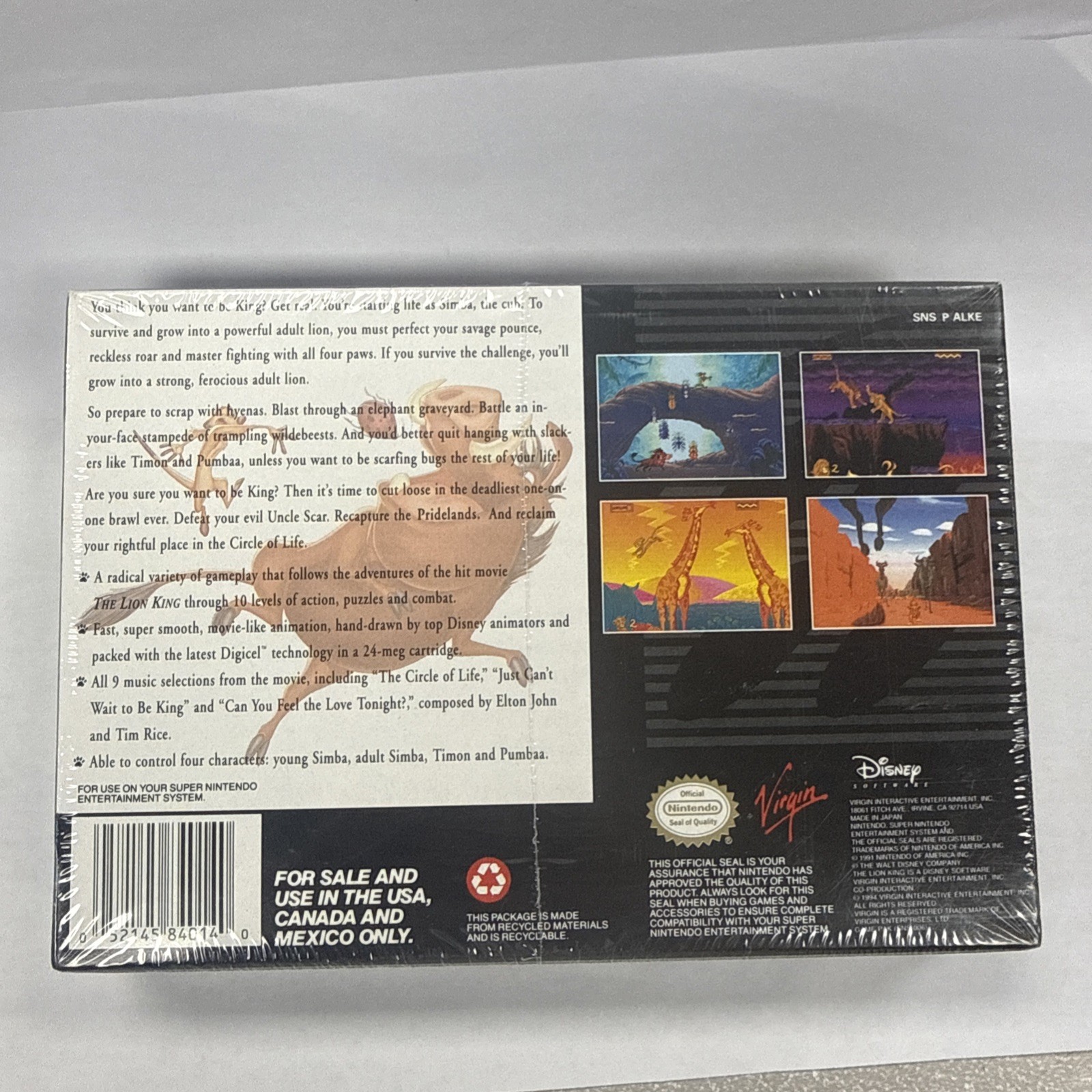 Lion King Super Nintendo SNES NEW in Box Factory Sealed hole In Plastic taped