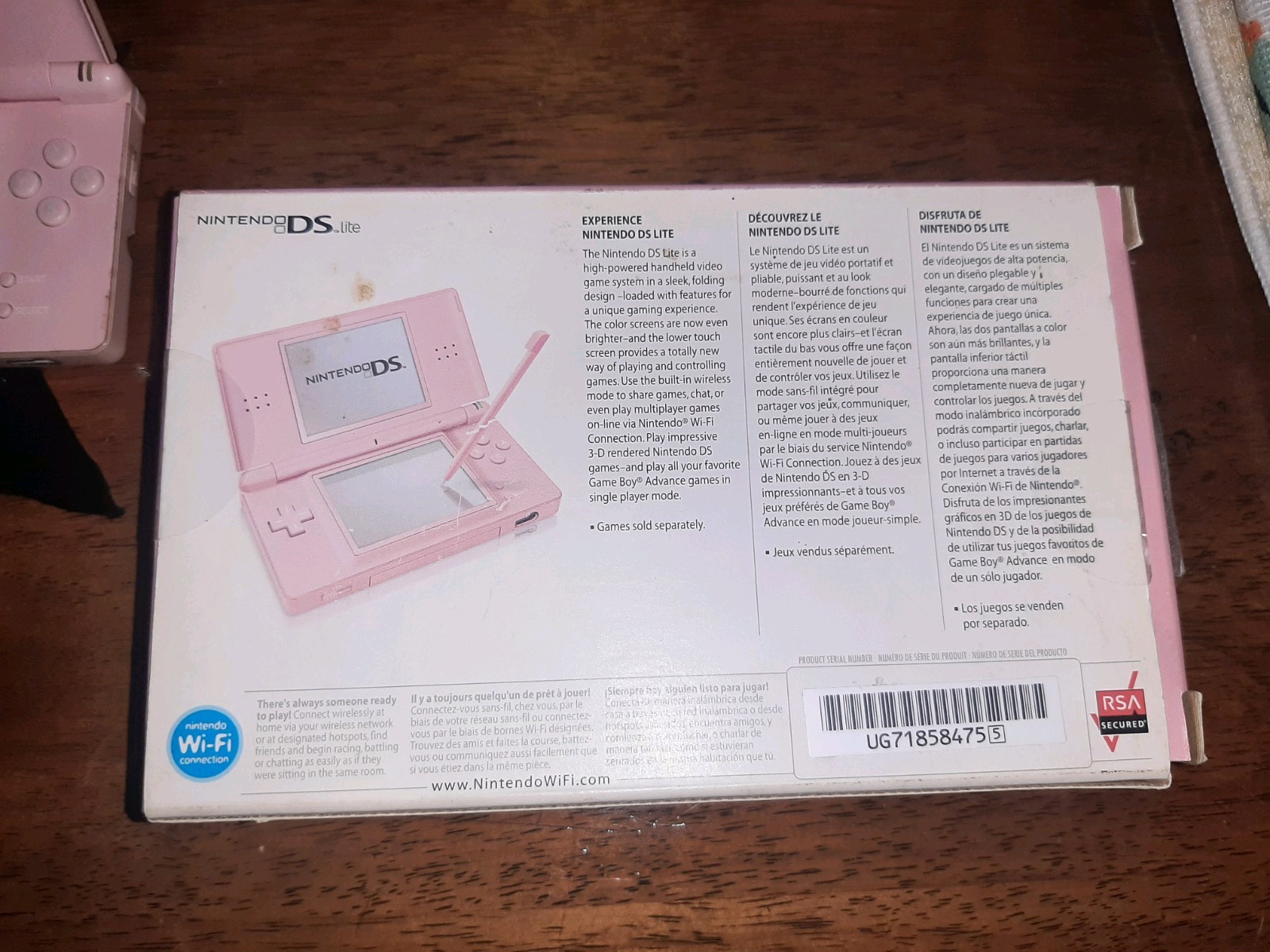 Nintendo DS Lite Pink Handheld System Console w/ Box & Super Scribblenauts.