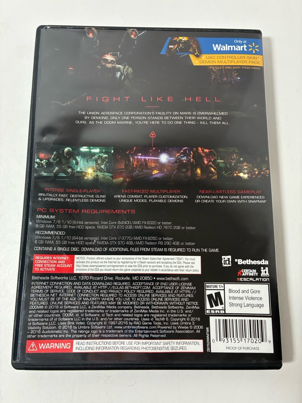 Doom PC Game 2016 Bethesda DVD-ROM Mature 17+
