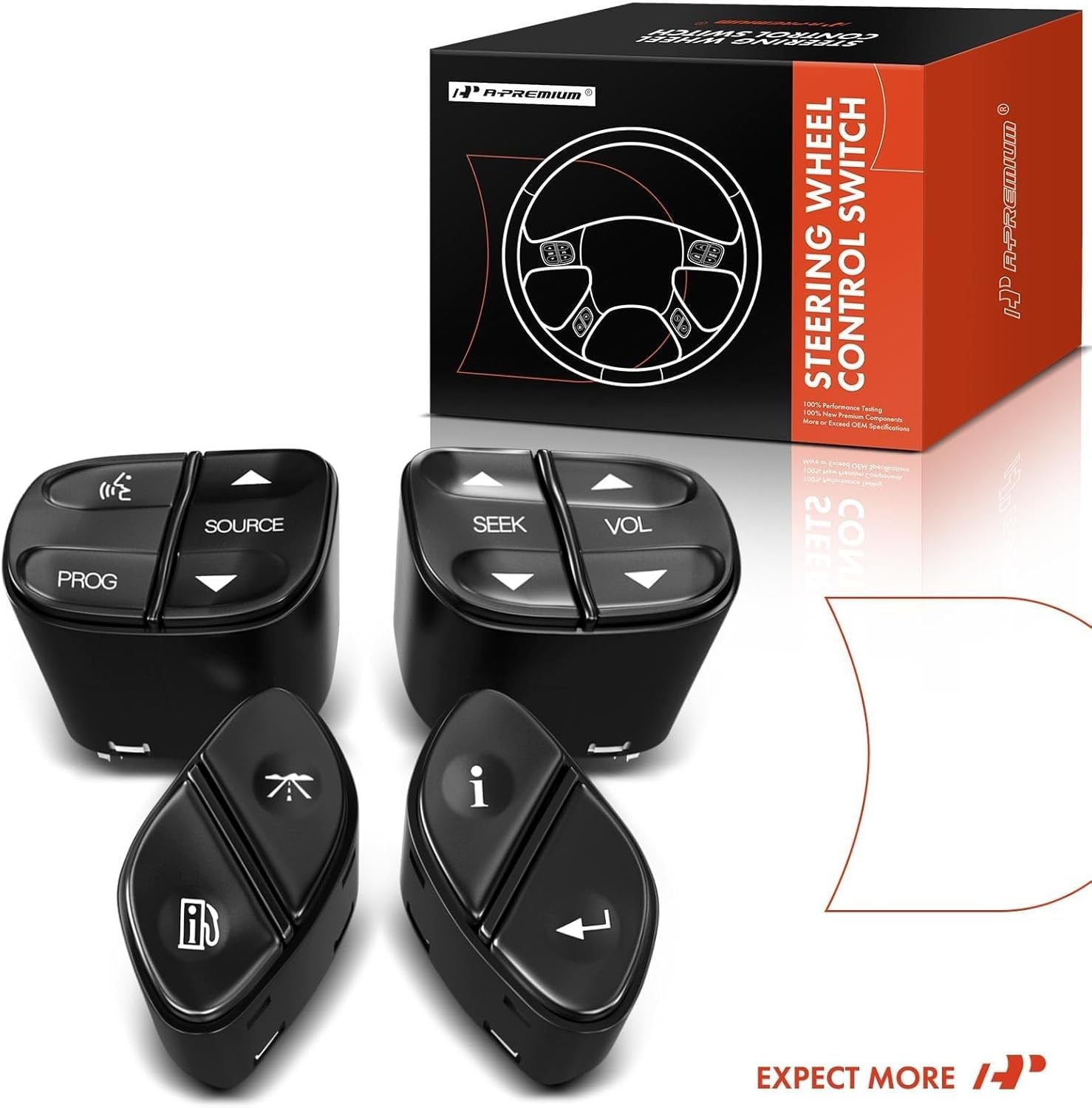 A-Premium 4-PC Steering Wheel Control Switch Button Compatible with Chevy, GMC,