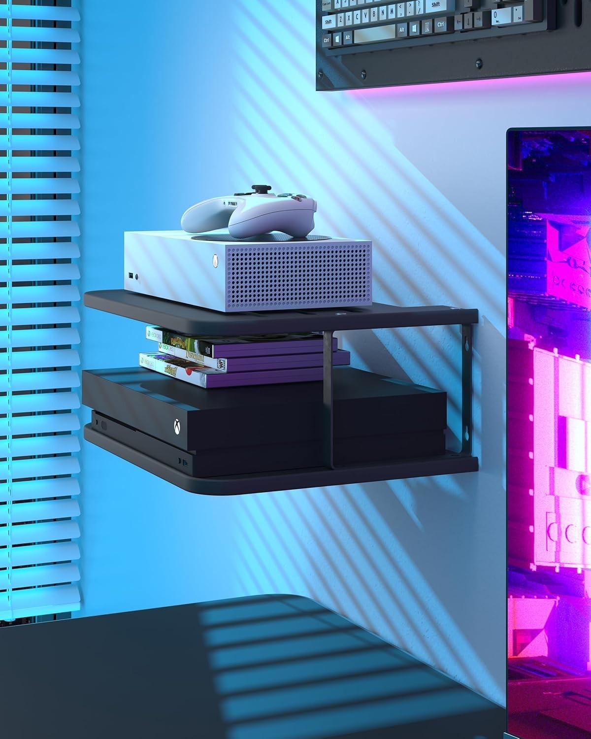 Floating Under TV Game Double Shelf Stand for Xbox Shelf Wall Mount for one S…