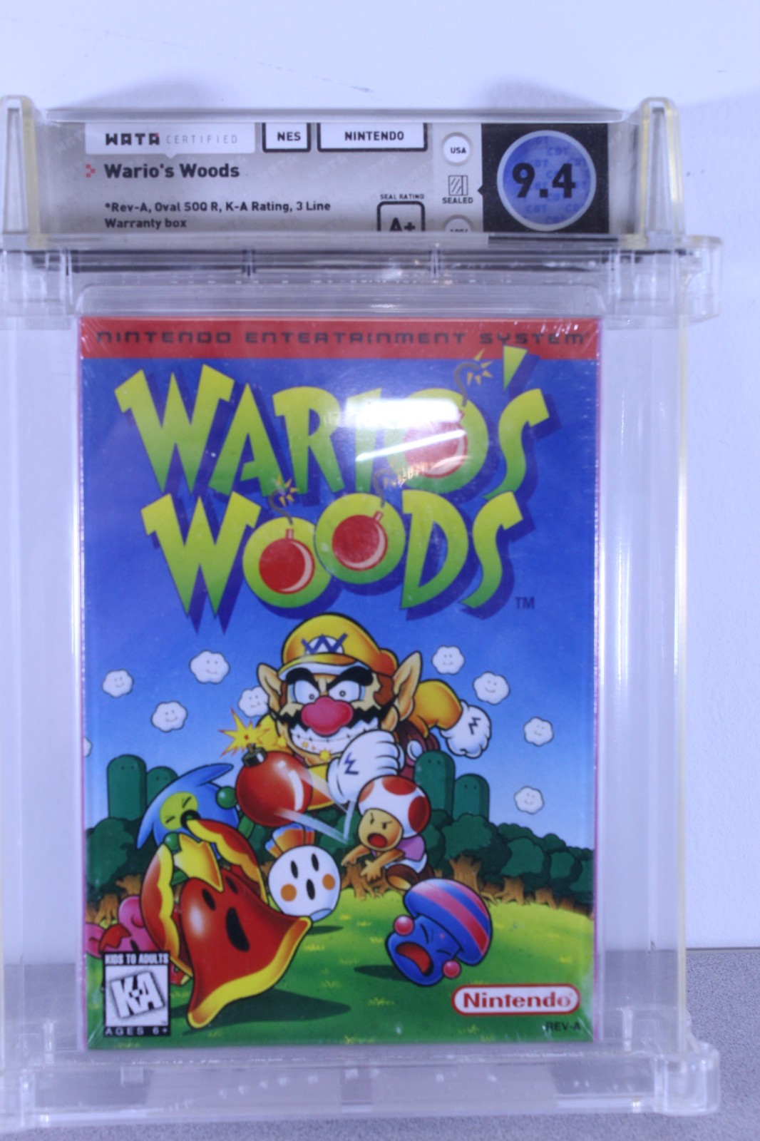 Wario’s Woods Nintendo NES Oval SOQ Factory Sealed New WATA 9.4 A+ Graded