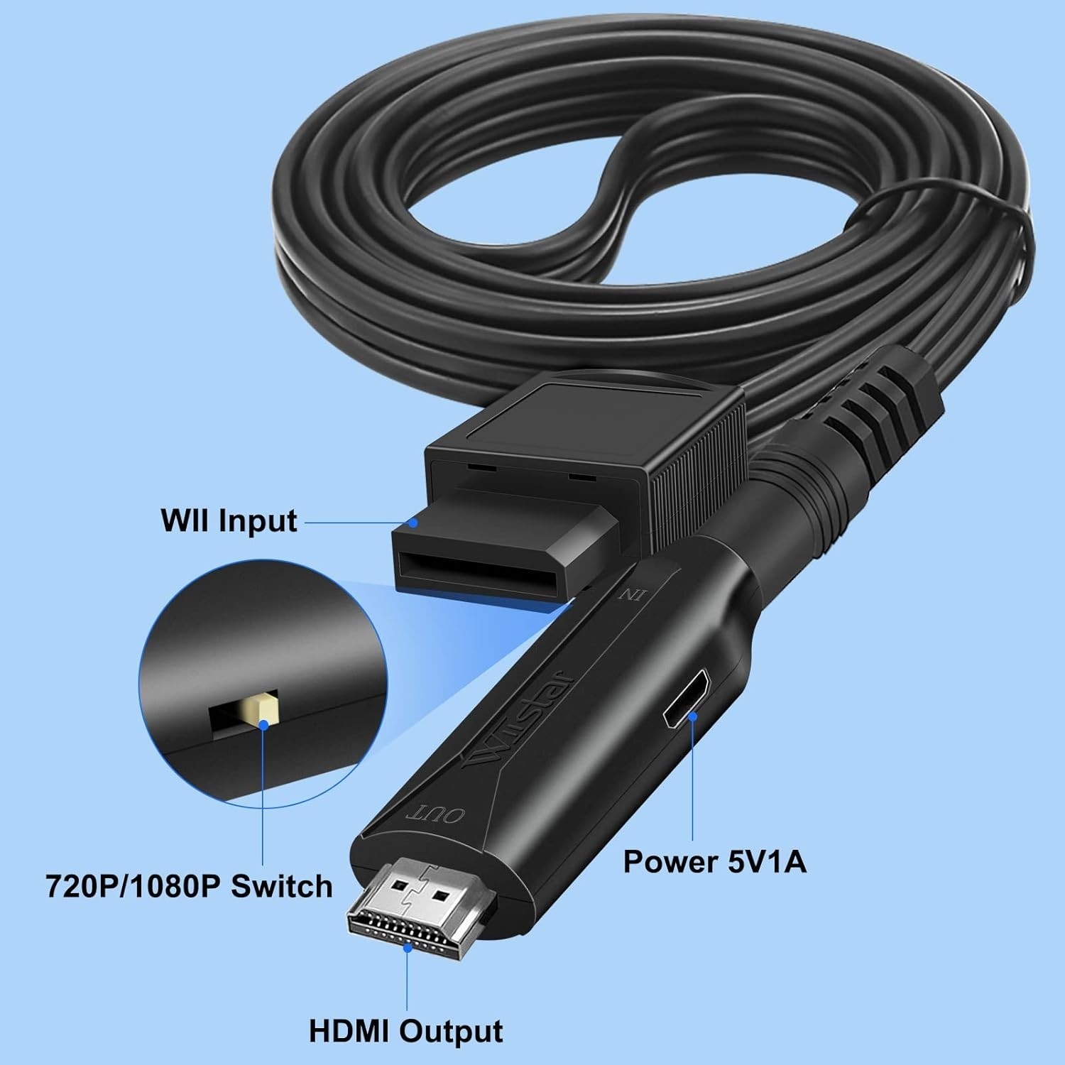 Wii to HDMI Converter Adapter Cable 1080p / 720p HD Output + USB Power for Ninte