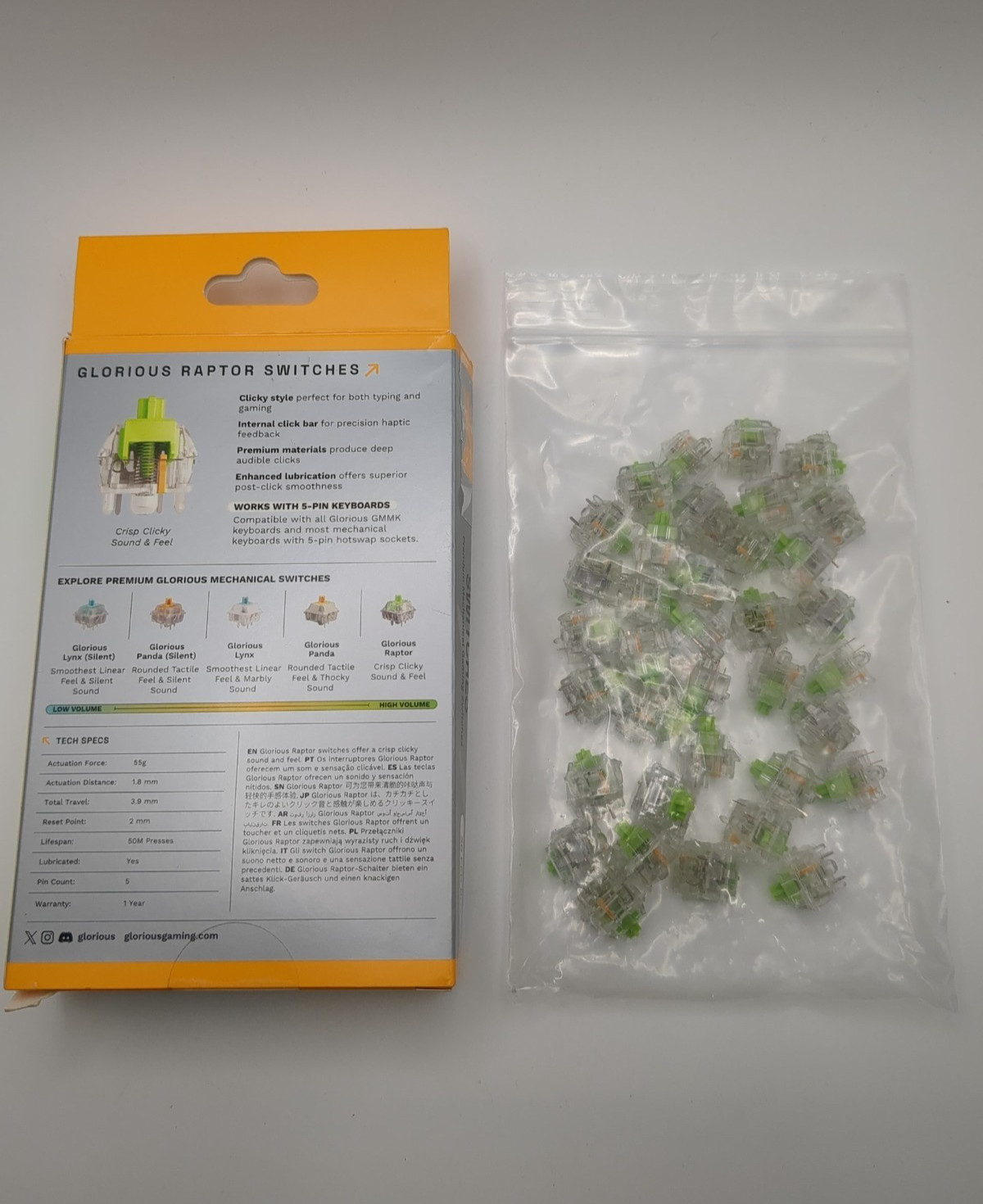 Glorious – Lubed Mechanical Keyboard 5-pin Hot Swappable Switches (36x)