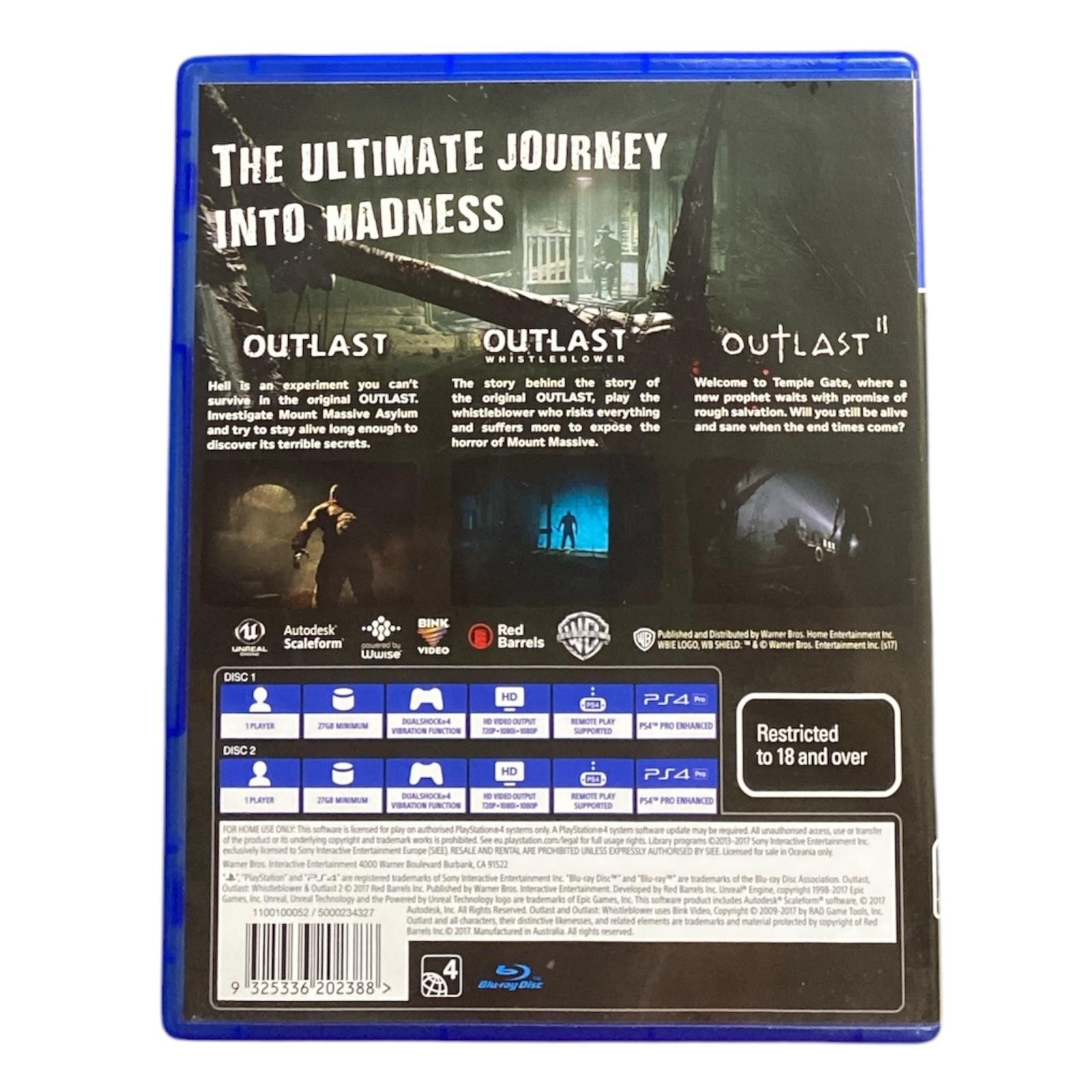 Outlast Trinity PlayStation 4 PS4 Game Warner Bros. PAL R18+ Survival Horror