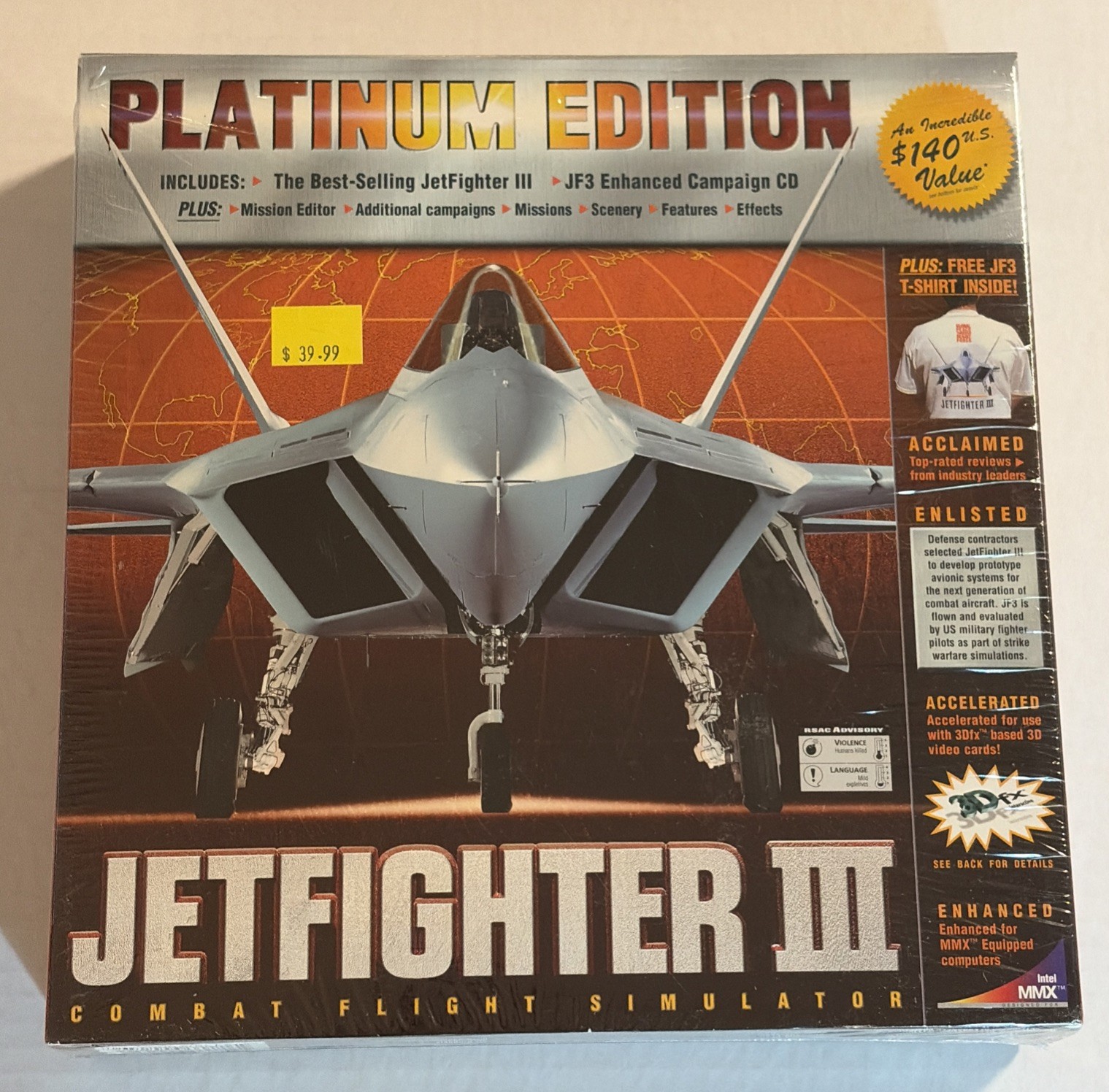 JetFighter III Platinum Edition PC BIG BOX-No Shirt-Combat Flight Simulator 1997