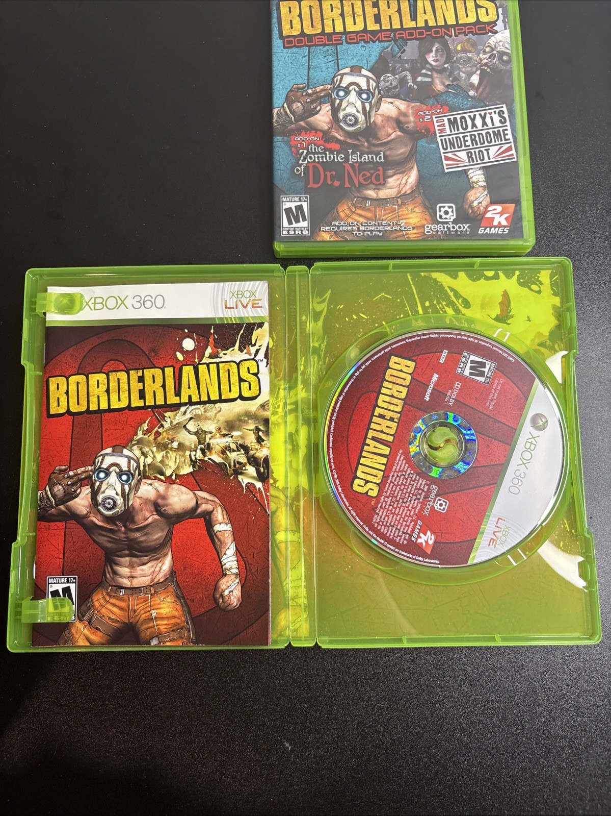 Borderlands + Double Game Add-On Pack Xbox 360 CIB Tested Dr Ned Moxxi Bundle