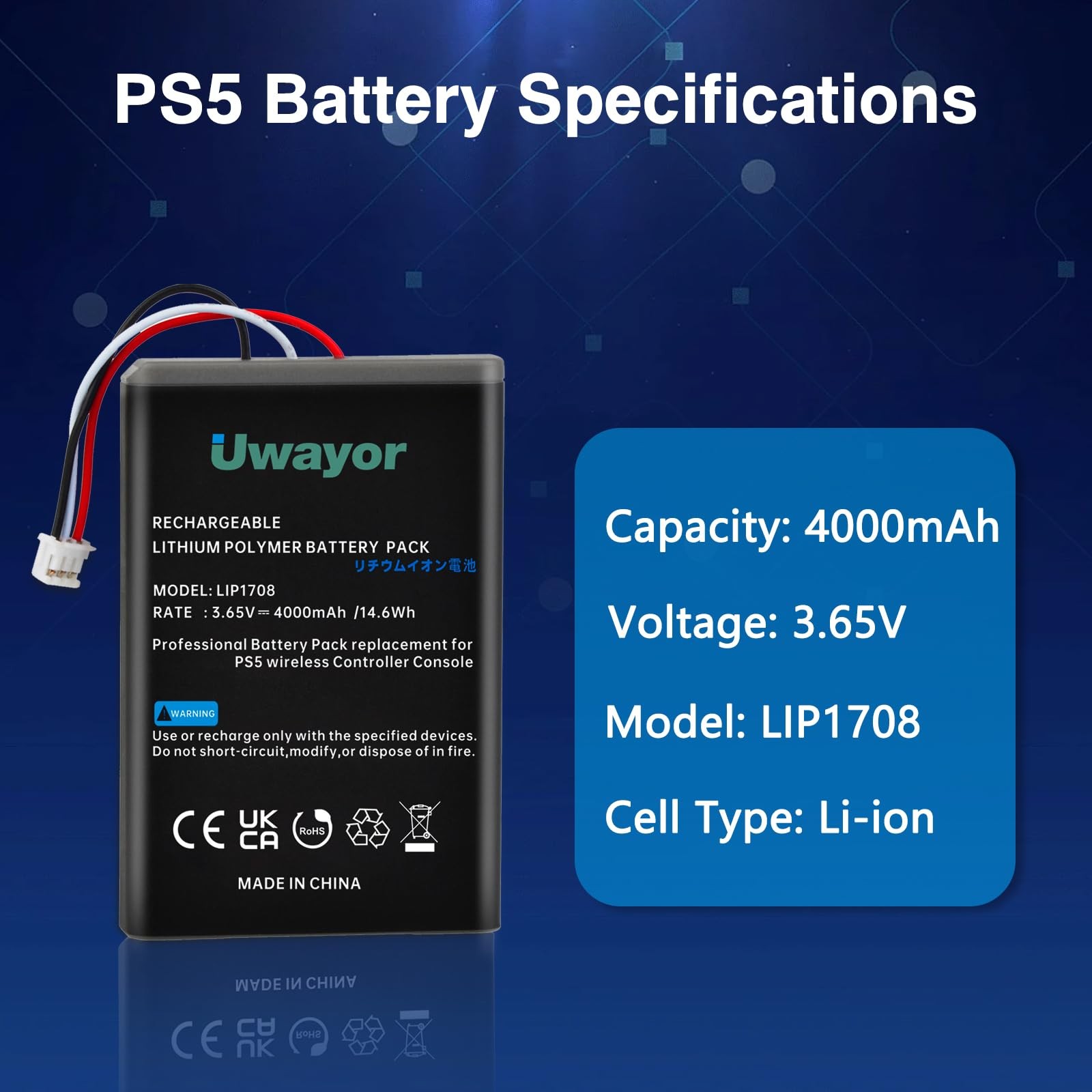 PS5 Controller Battery, 4000mAh LIP1708 PS5 Battery 2 Pack for Sony PS5 PlayS…