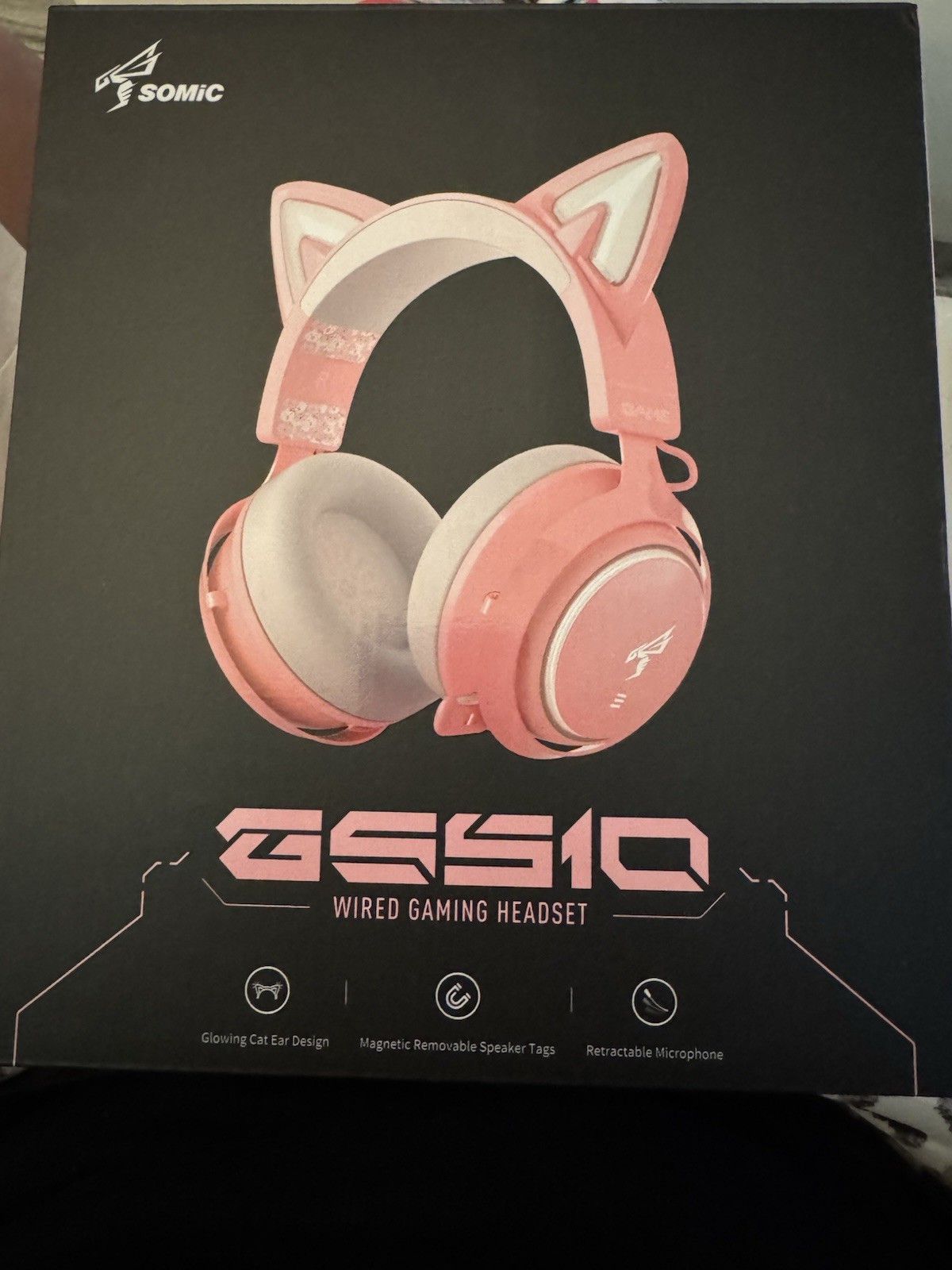 SOMIC GS510 Cat Ear Headset Wireless/Wired Gaming w/Lights, Multi-Modes Pink New
