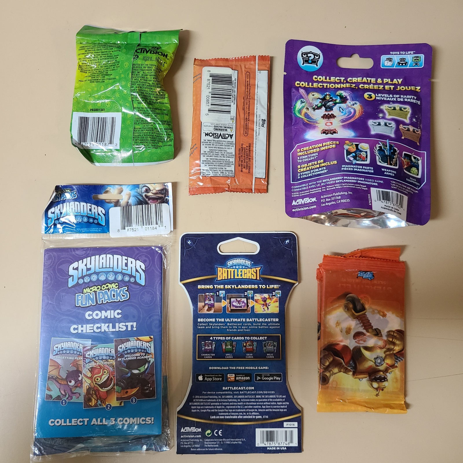 SKYLANDERS 6 Packs: QUBI, Dog Tag, Imaginite Chest, Comic, Battlecast, Cards LOT