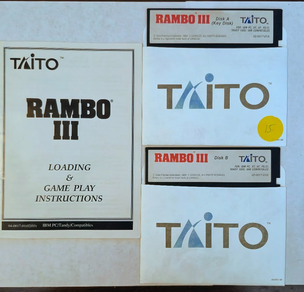 Rambo III Taito 1989 Vintage 5.25″ Floppy Disk PC Game Set & Manual IBM Tandy