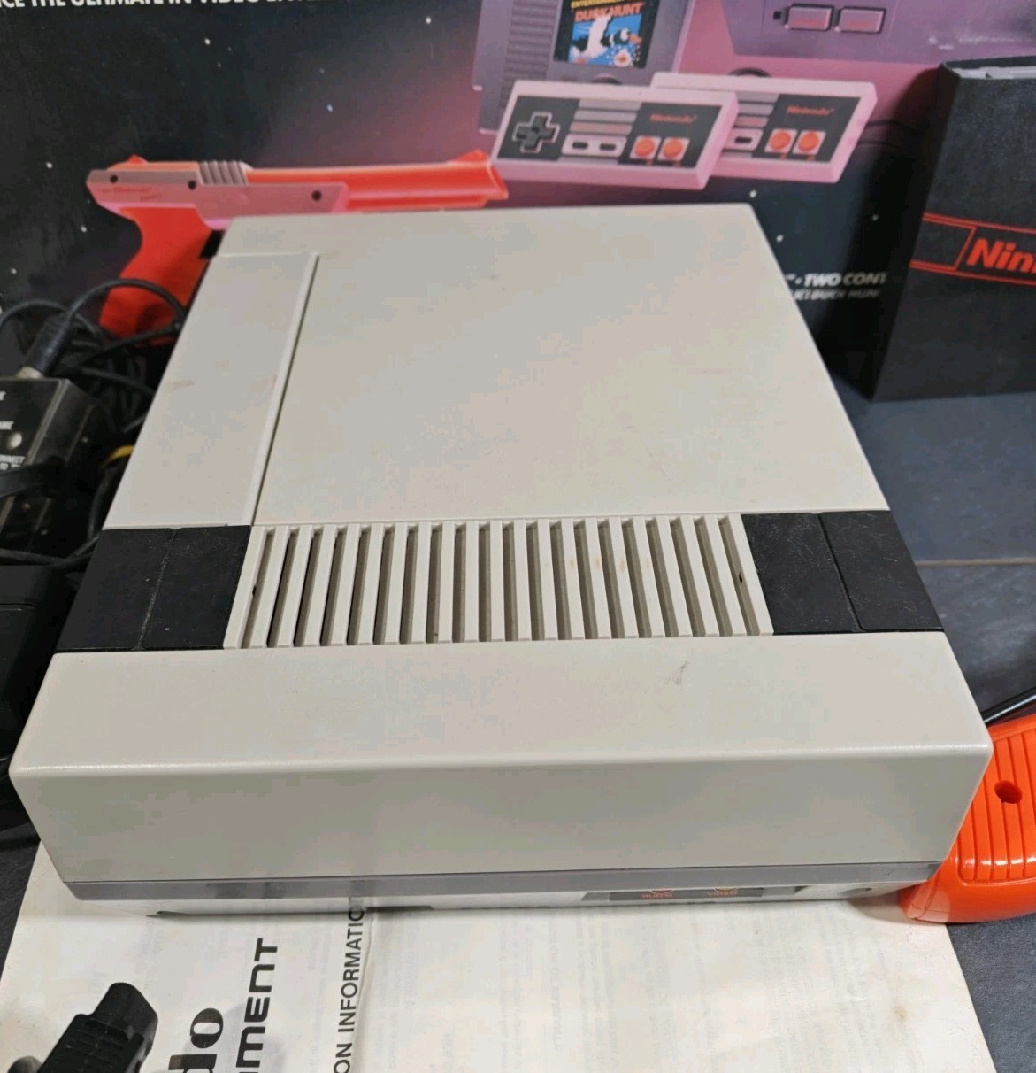 Nintendo NES Console with Original Box, Zapper, Controllers, Instructions, Cords