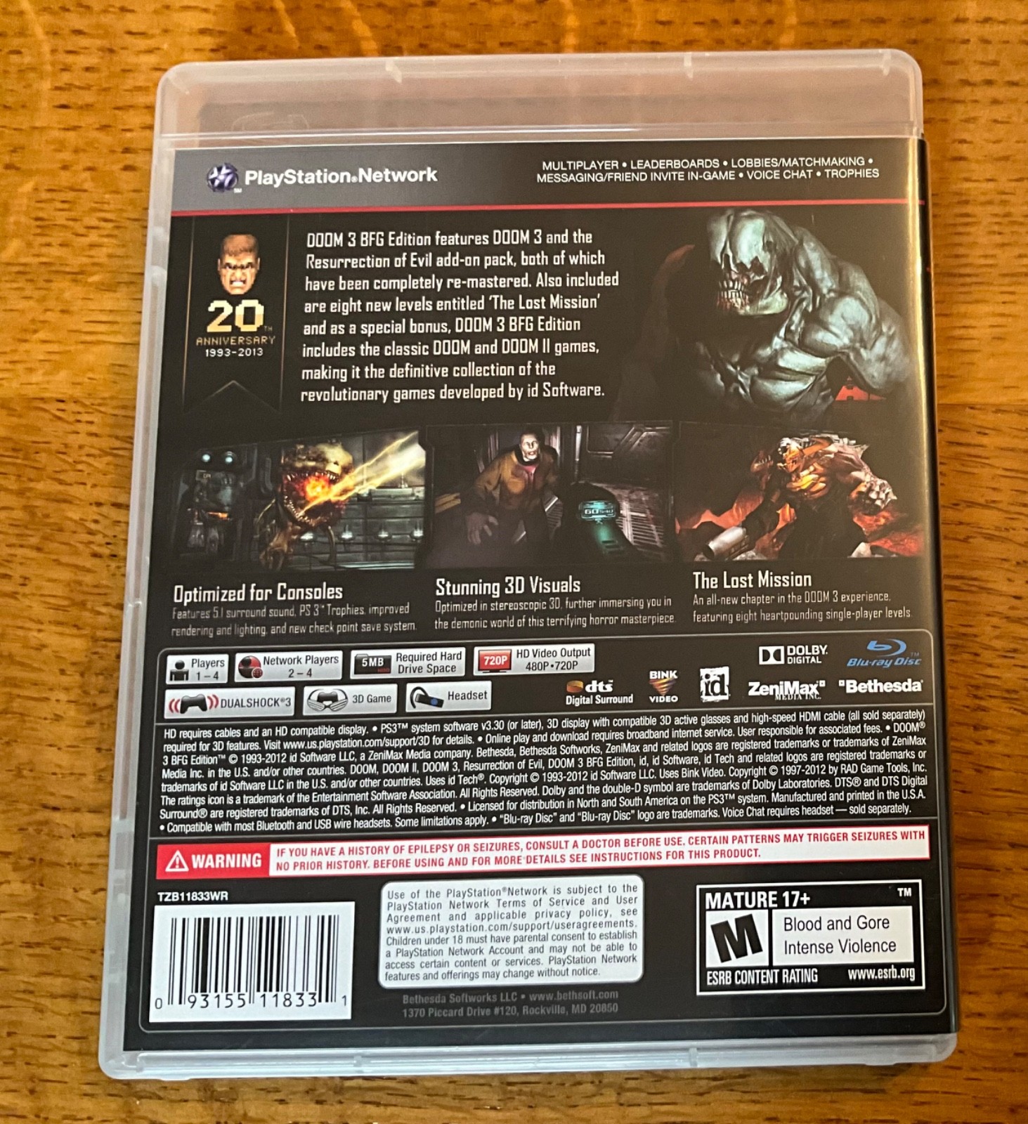 DOOM 3 BFG Edition PS3 Excellent Condition Complete w/ Manual & Case PLAYED ONCE