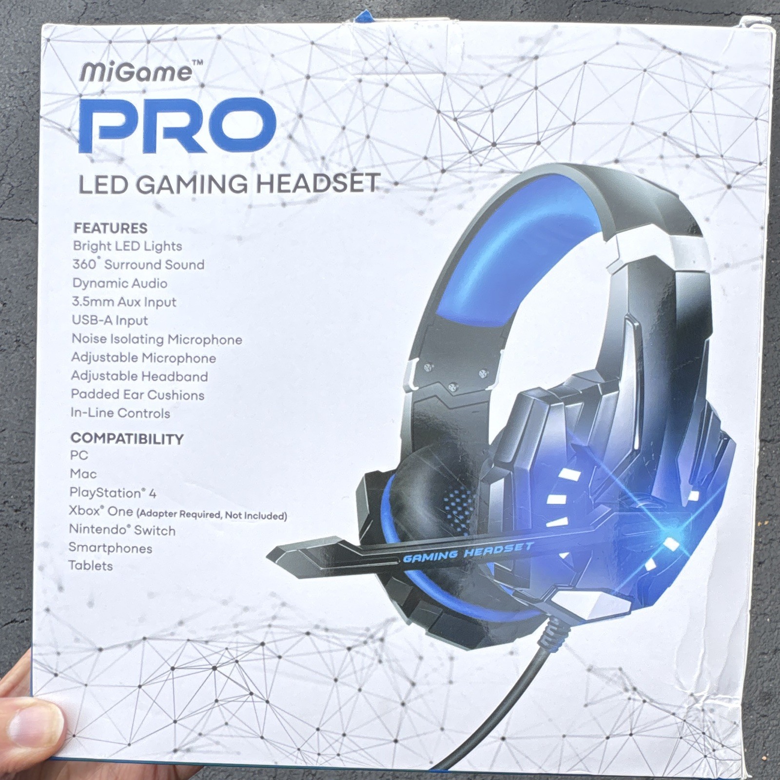 miGame PRO LED Gaming Headset Surround Sound Noise Isolation Boom Mic Black/Blue
