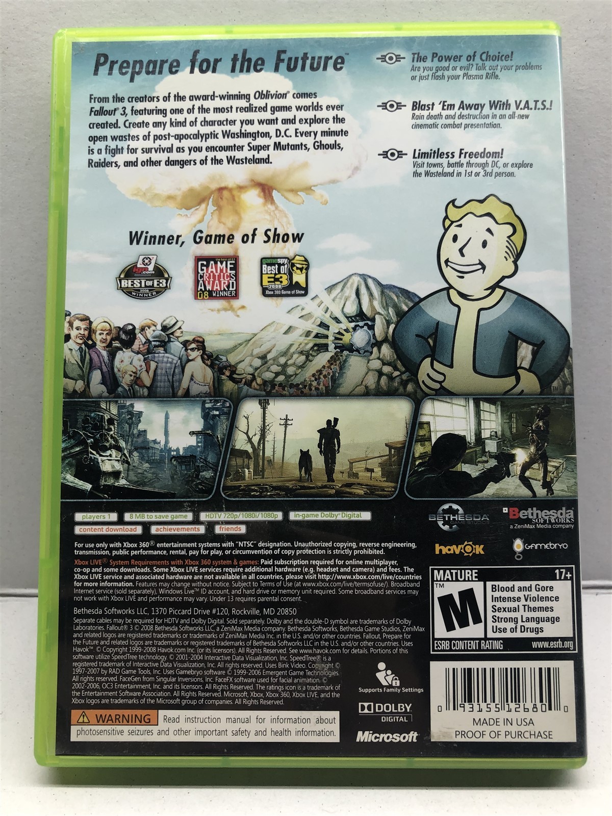Fallout 3 (Microsoft Xbox 360, 2008) Clean Tested Working – Free Ship