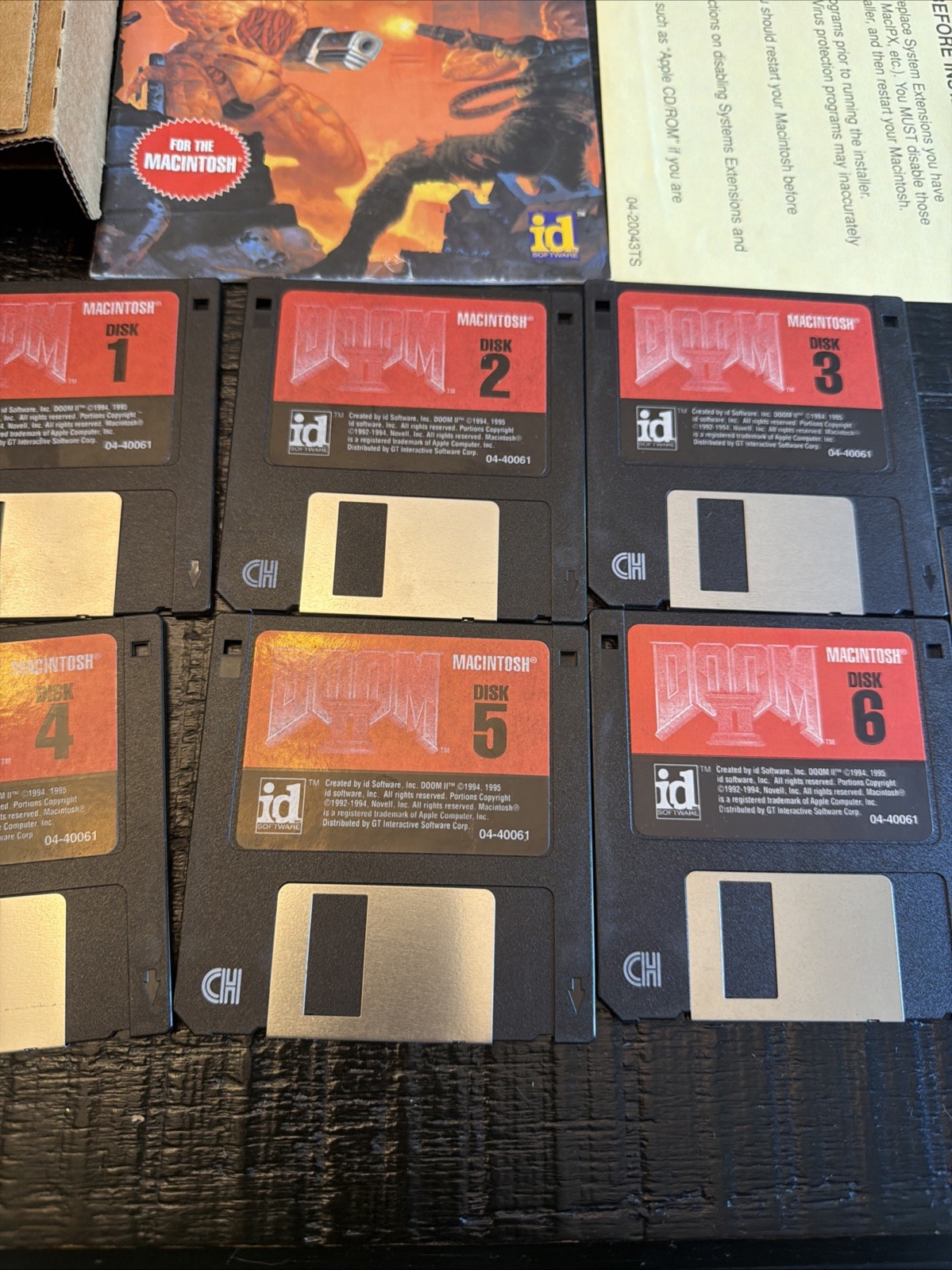 Doom II 2 Macintosh Apple Big Box Floppy Disk Ver 1.0 id Software 1994 CIB Rare