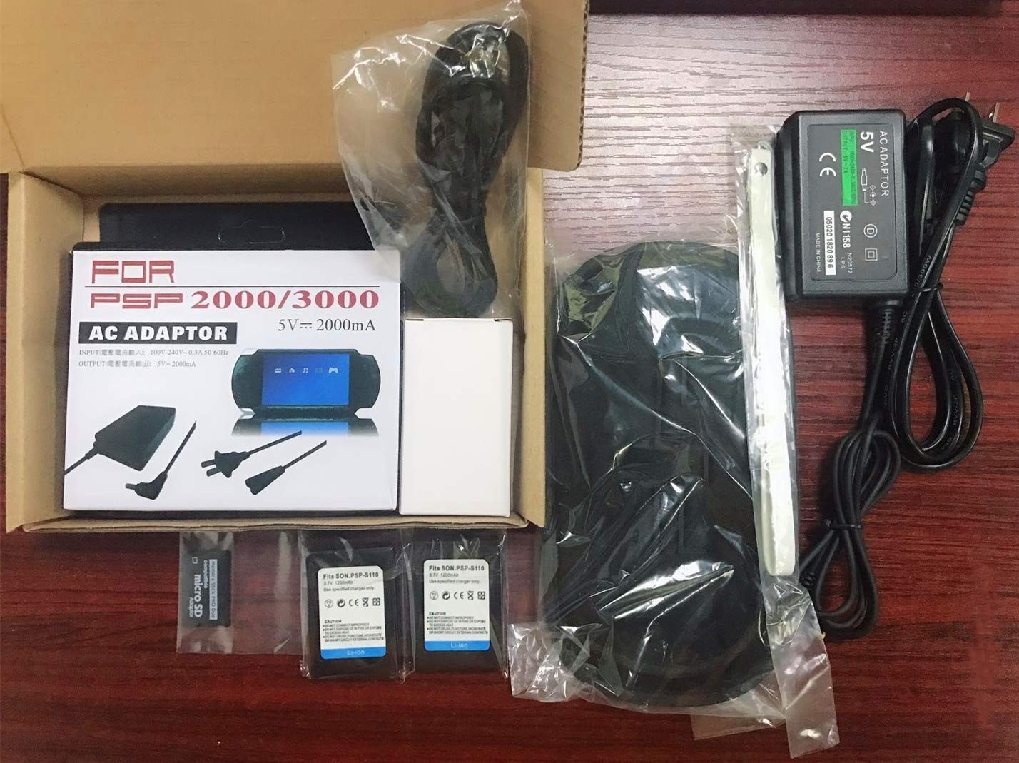 2Pcs High Capacity Rechargeable Lithium Ion Batteries + 5V 2A AC Adapter for PSP