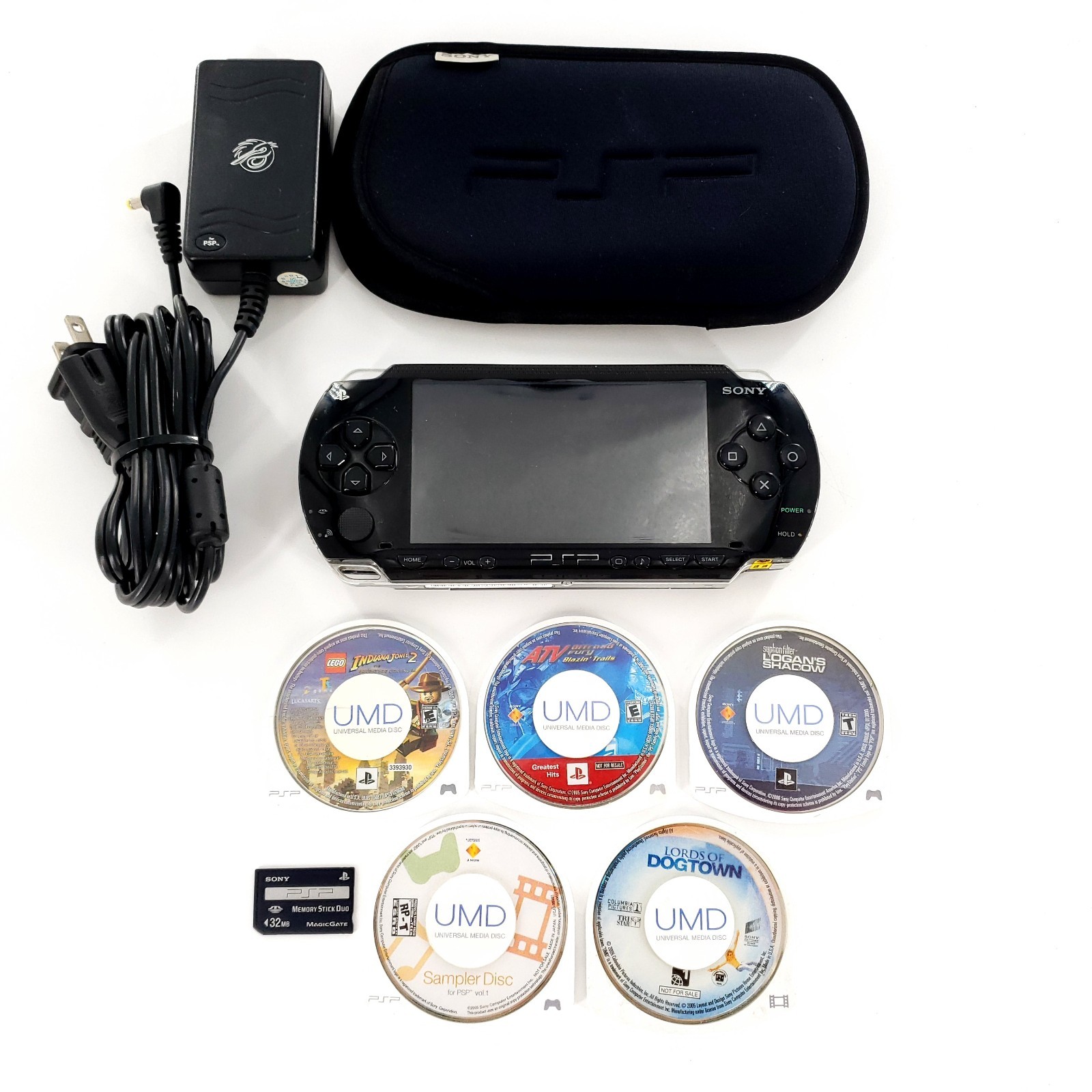 Sony PSP 1000 Handheld System Bundle Black w/ 5 UMDs, 32GB Memory Card Tested