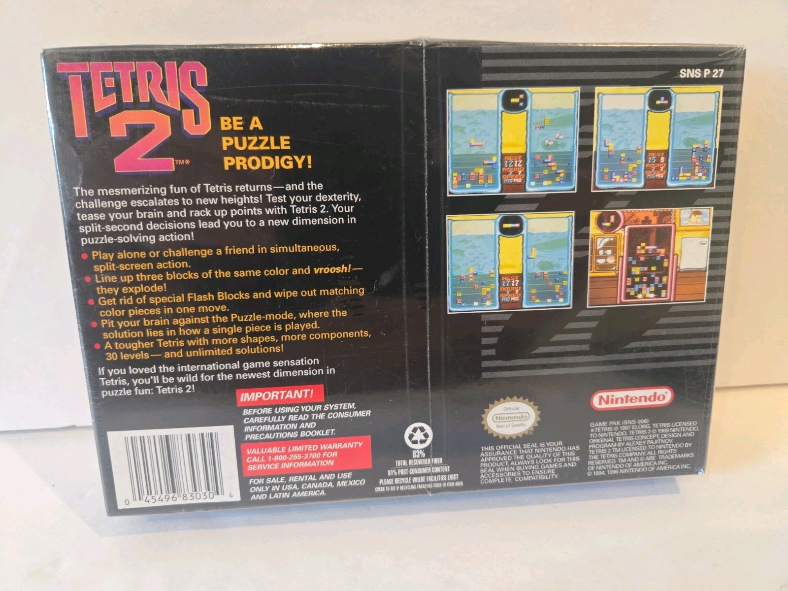 Tetris 2 (Super Nintendo SNES, 1994) New, sealed, unopened