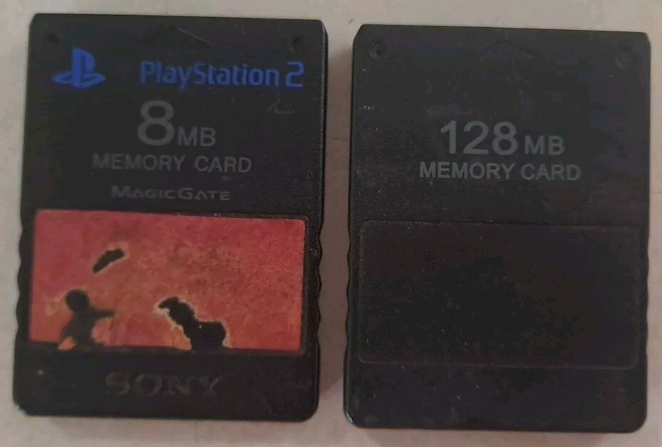 2x Lot Sony Playstation 2 PS2 OEM MagicGate 8mb Memory Card + 128Mb Generic Card
