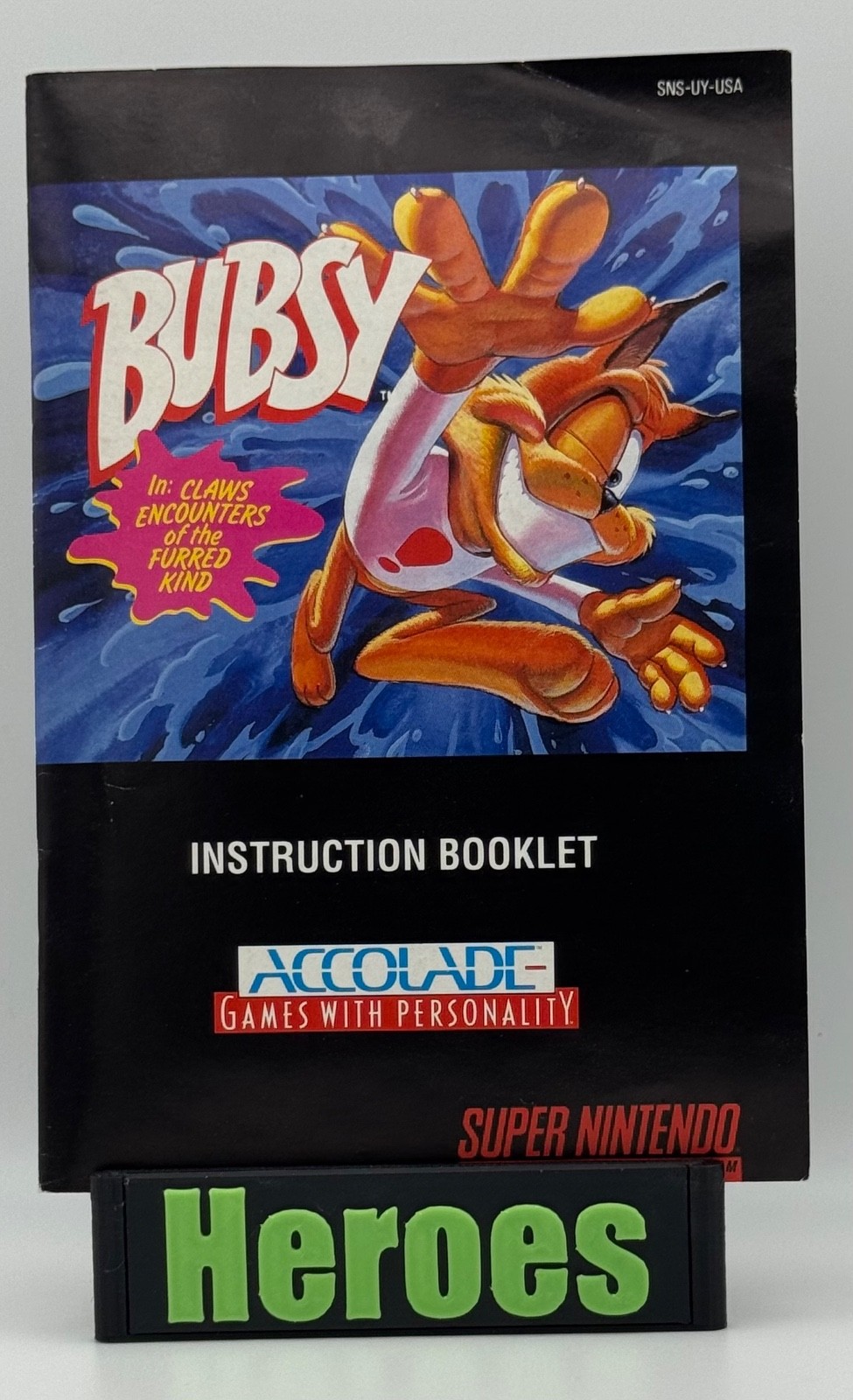 Super Nintento SNES Bubsy, Game, Box, Instructions, Verified Working