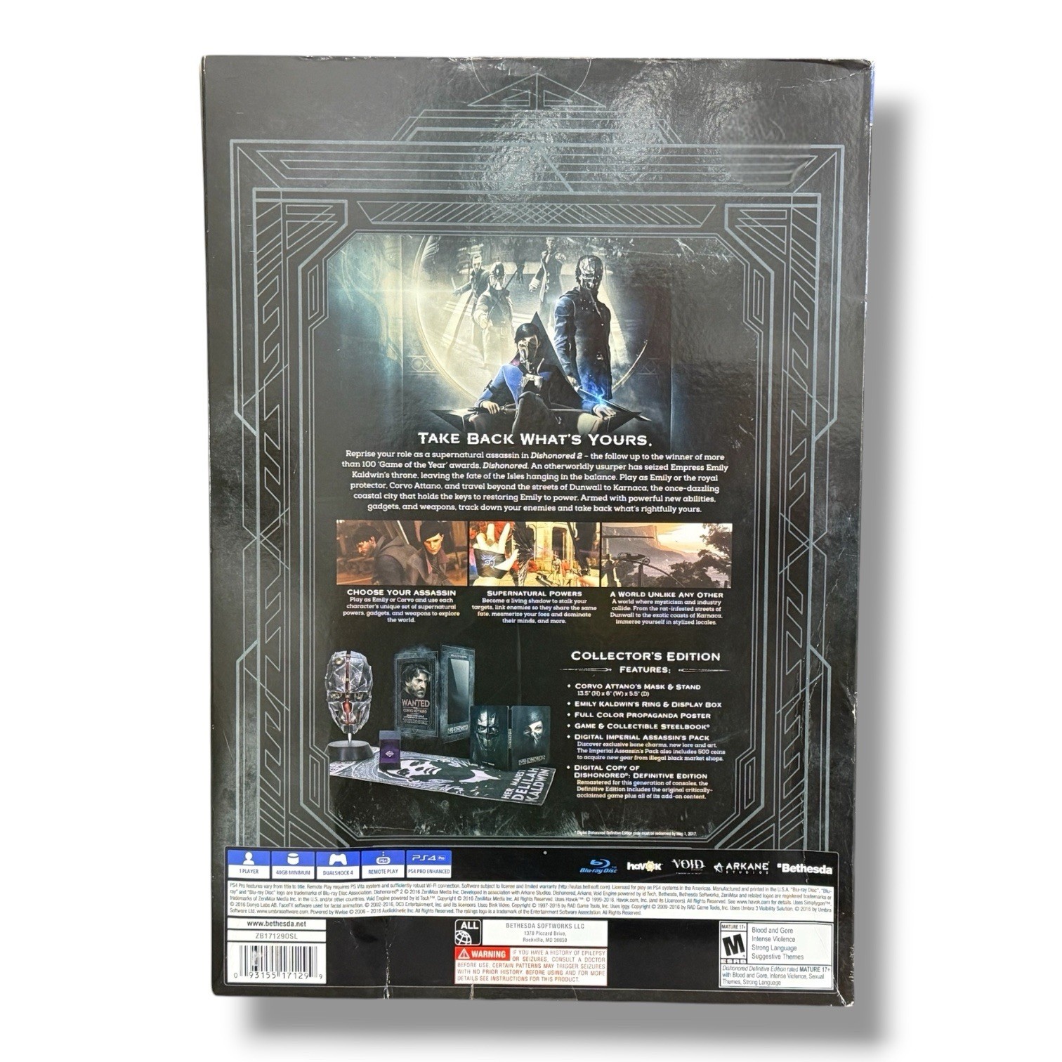 Dishonored 2 Corvo Attano Mask Collector’s Edition PS4 Open Box