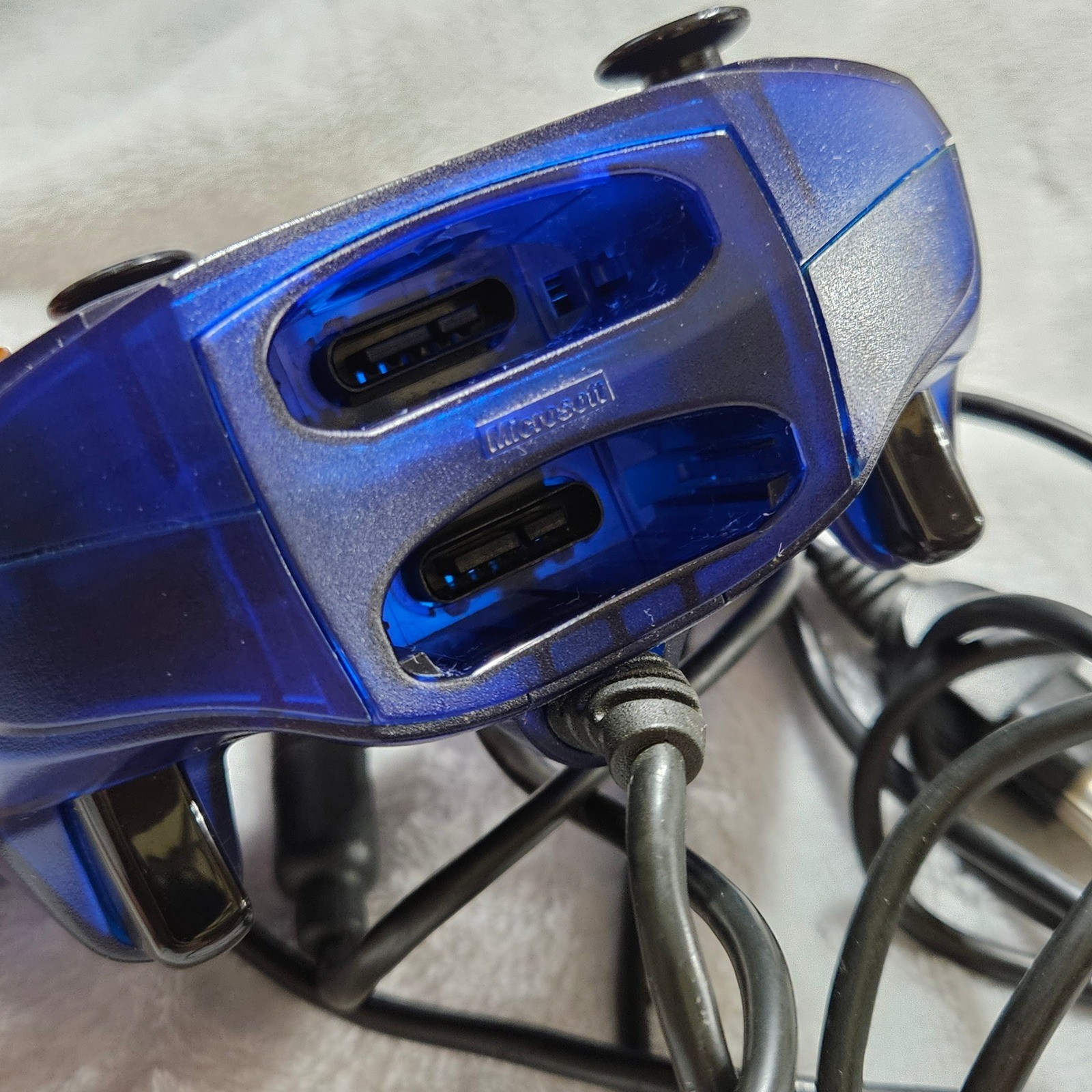 Vintage Microsoft Xbox Controller S Translucent Blue Wired Gamepad X09-64241-01