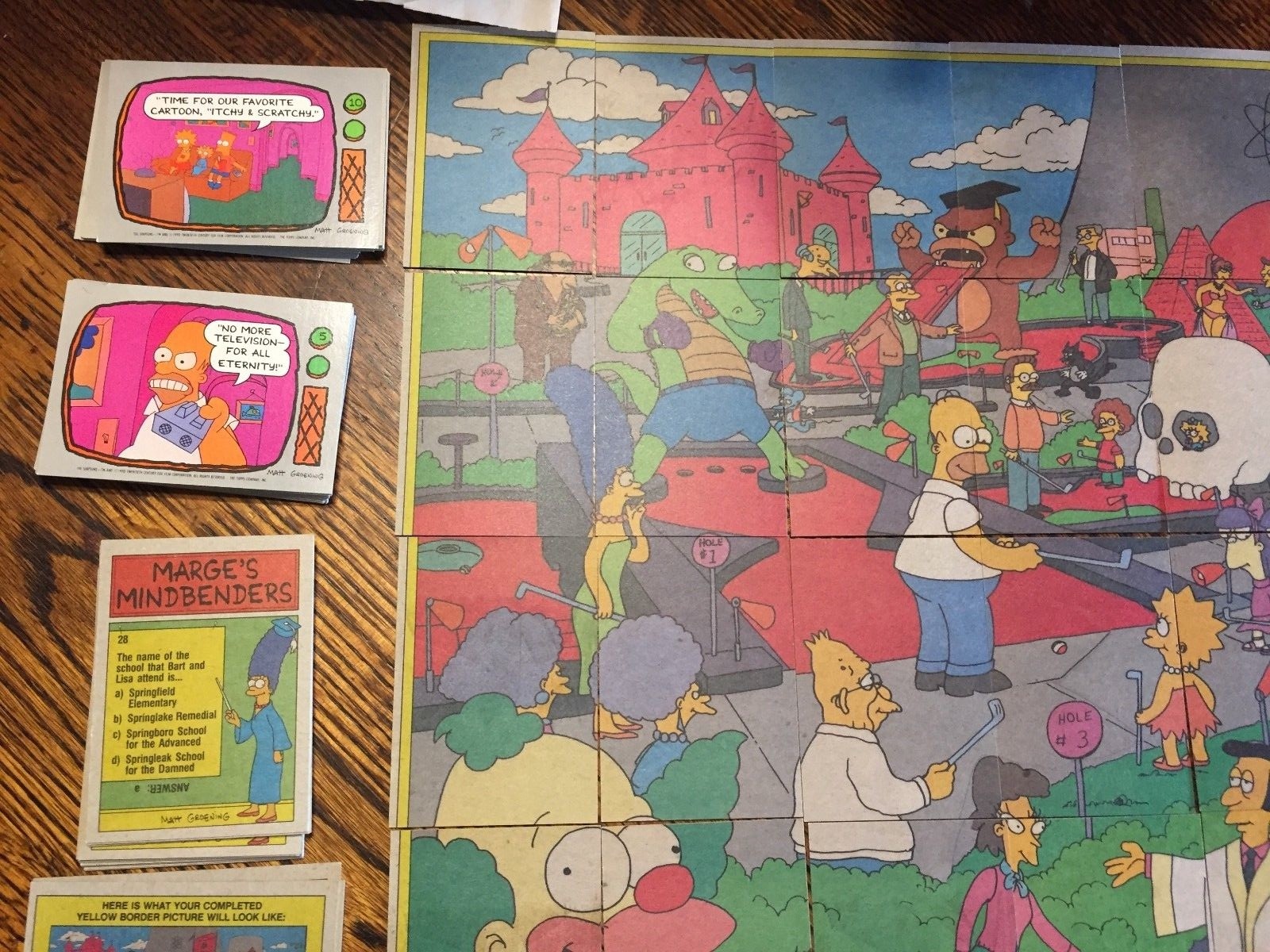 Vintage 1990 Simpsons Trivia Game Poster Puzzle Cards Matt Groening ‘TOPPS’ 1-88