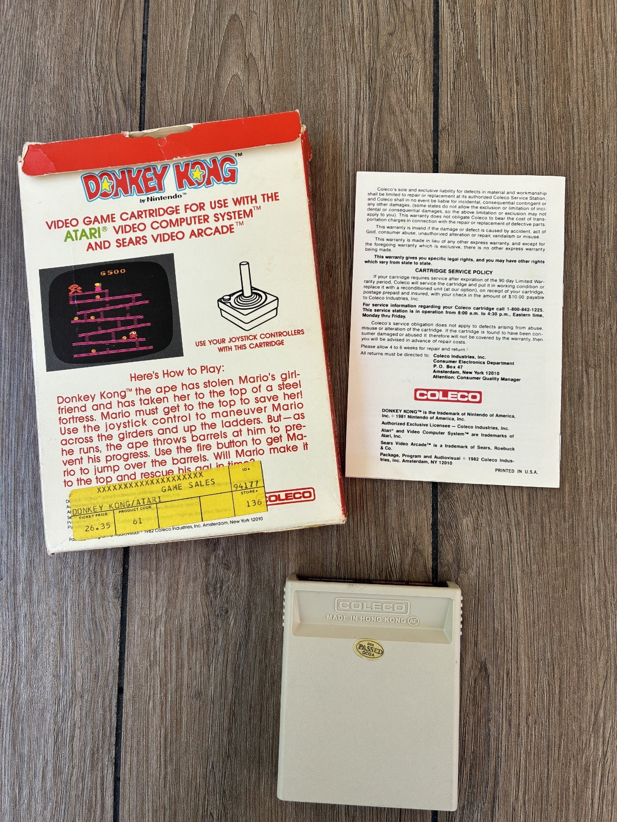 DONKEY KONG Nintendo Atari 2600 Game Cartridge With Box & Manual TESTED 1982