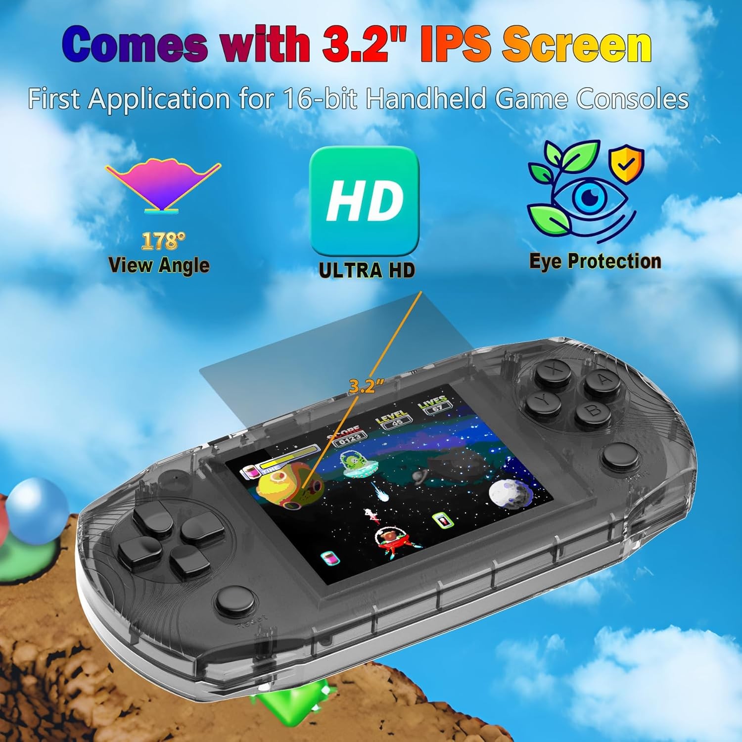 3.2in Handheld Game Console 100 Retro Games Rechargeable