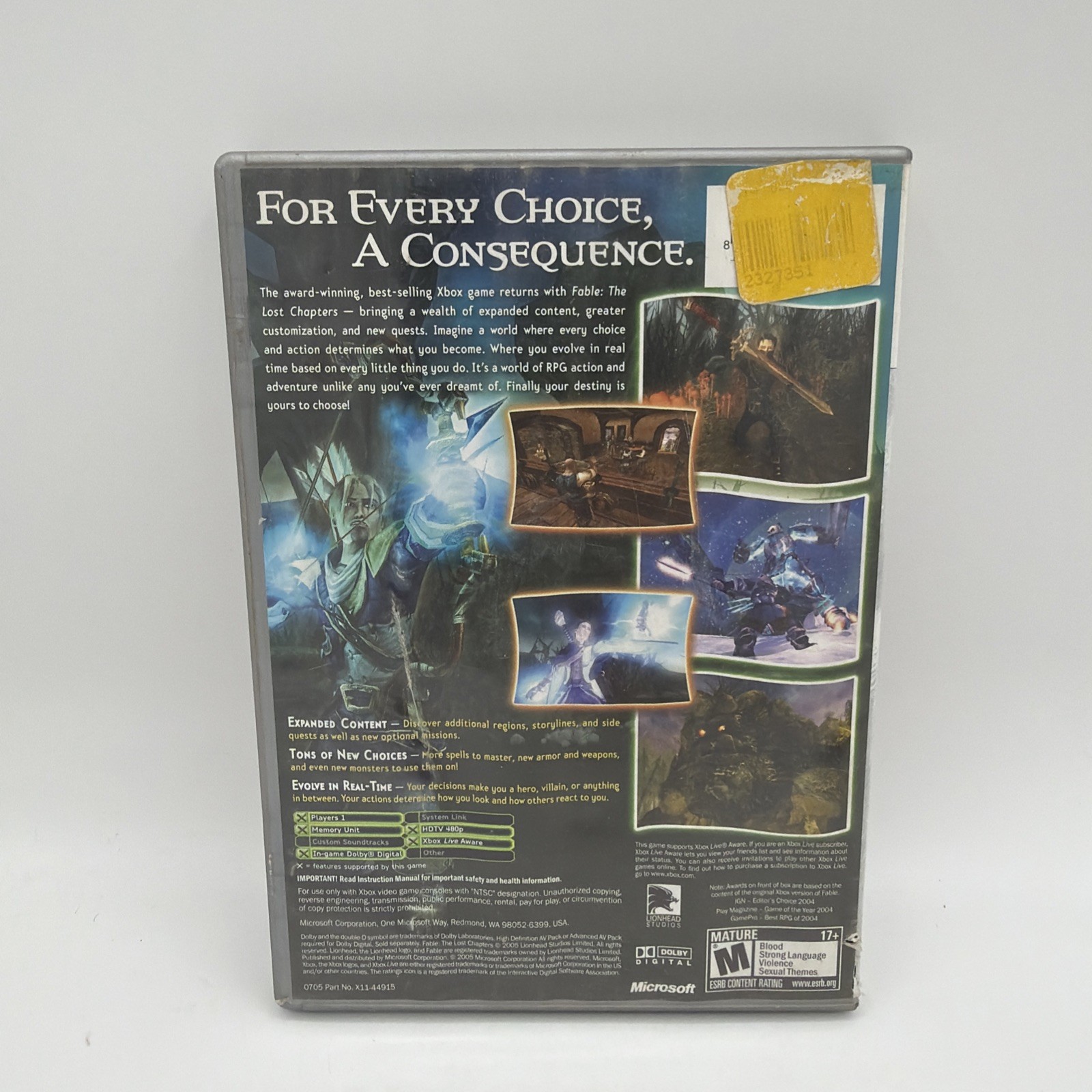 Microsoft Fable: The Lost Chapters Xbox Platinum Hits M-Mature CIB TESTED WORKS