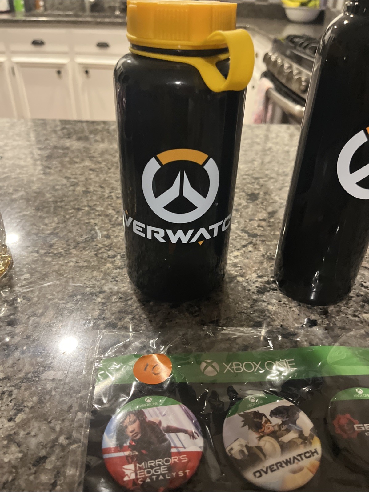 Overwatch Water Bottles (2 & Never Used) & Promotional Buttons Rare Promo Items