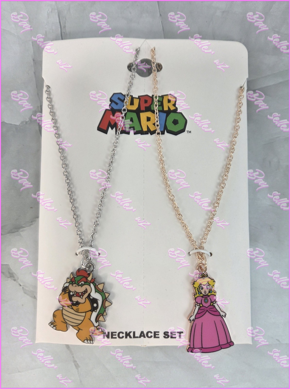 Princess Peach & Bowser Best Friend 2 Necklace Set Super Mario Bros Official NEW