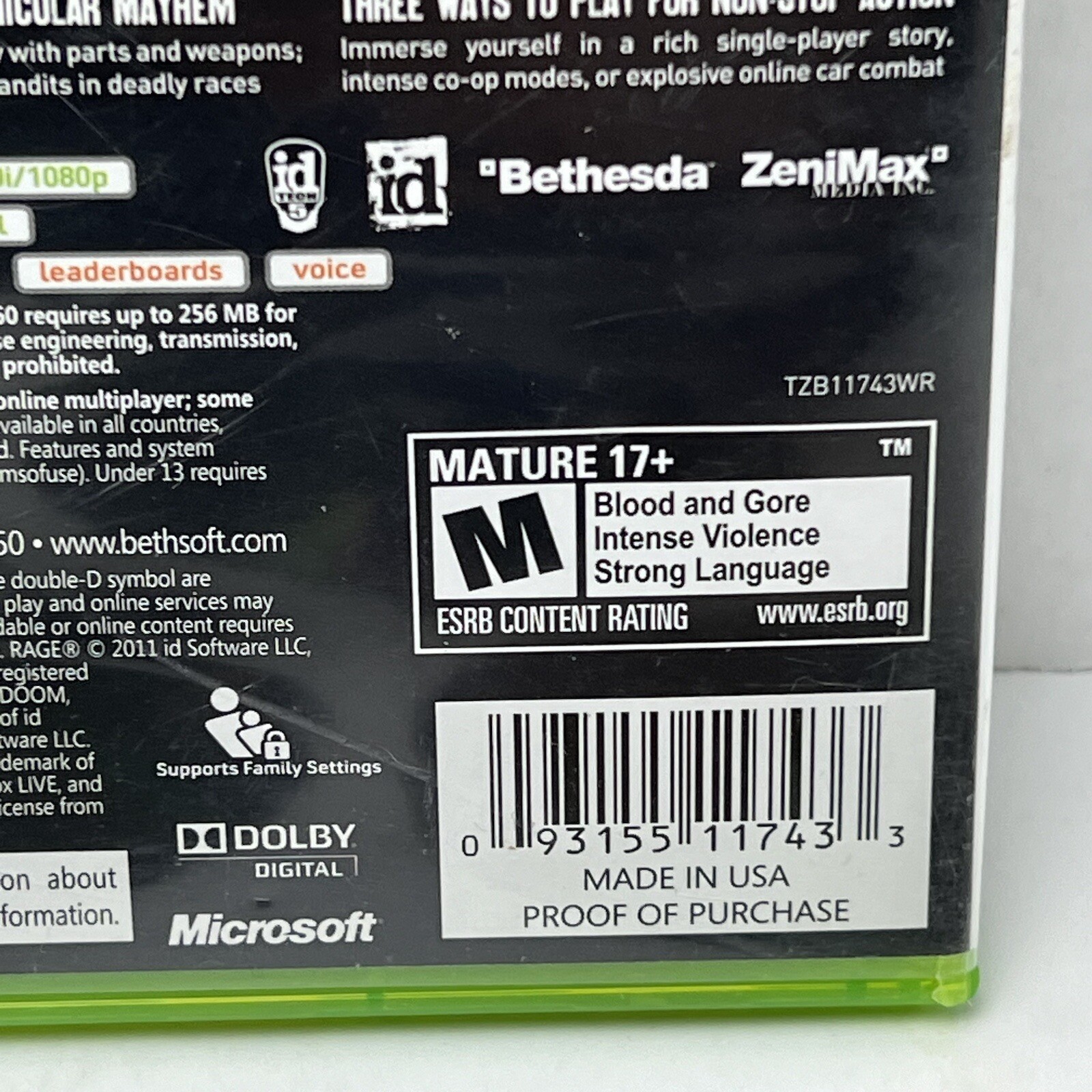 Rage Microsoft Xbox 360 Video Game No Manual