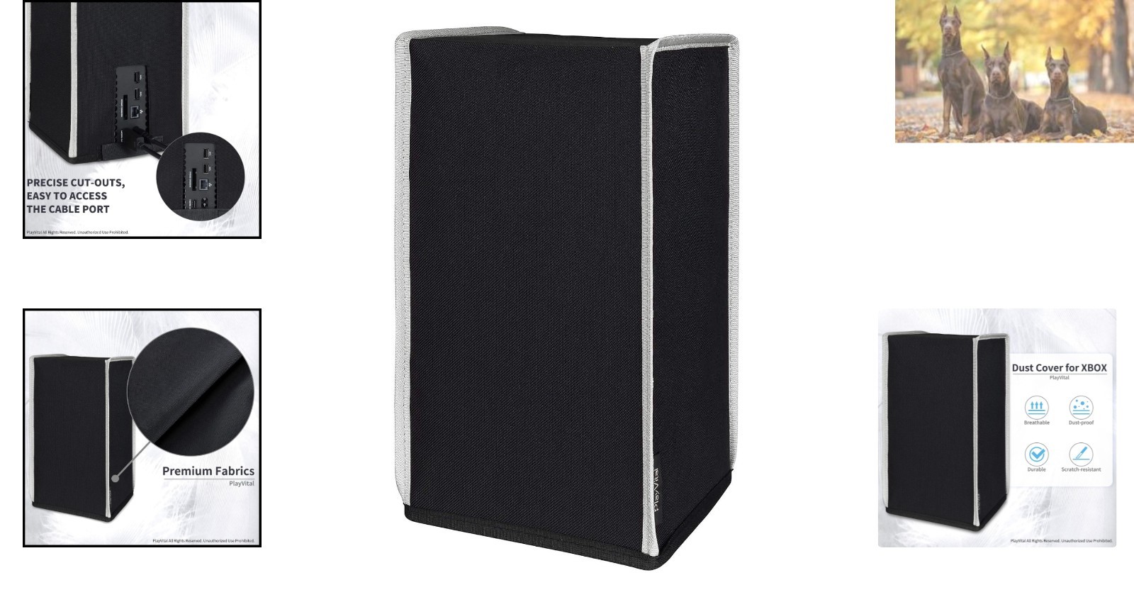 Tailored Black Nylon Cover for Xbox Series X – Dust Guard with Light Gray Trim