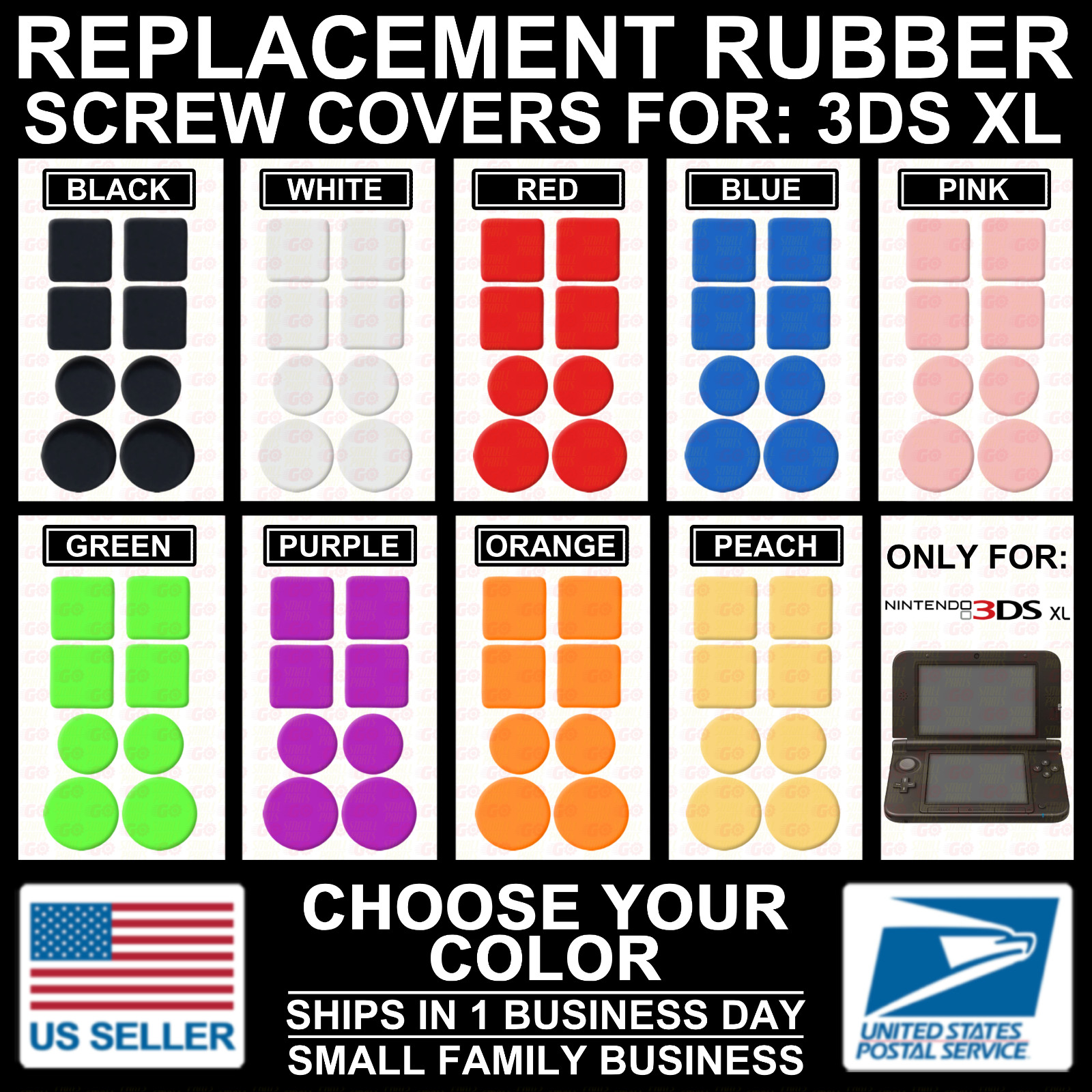 Color Screw Hole Rubber Dust Cover Plug for Nintendo 3DS XL/LL – Black/White/Red
