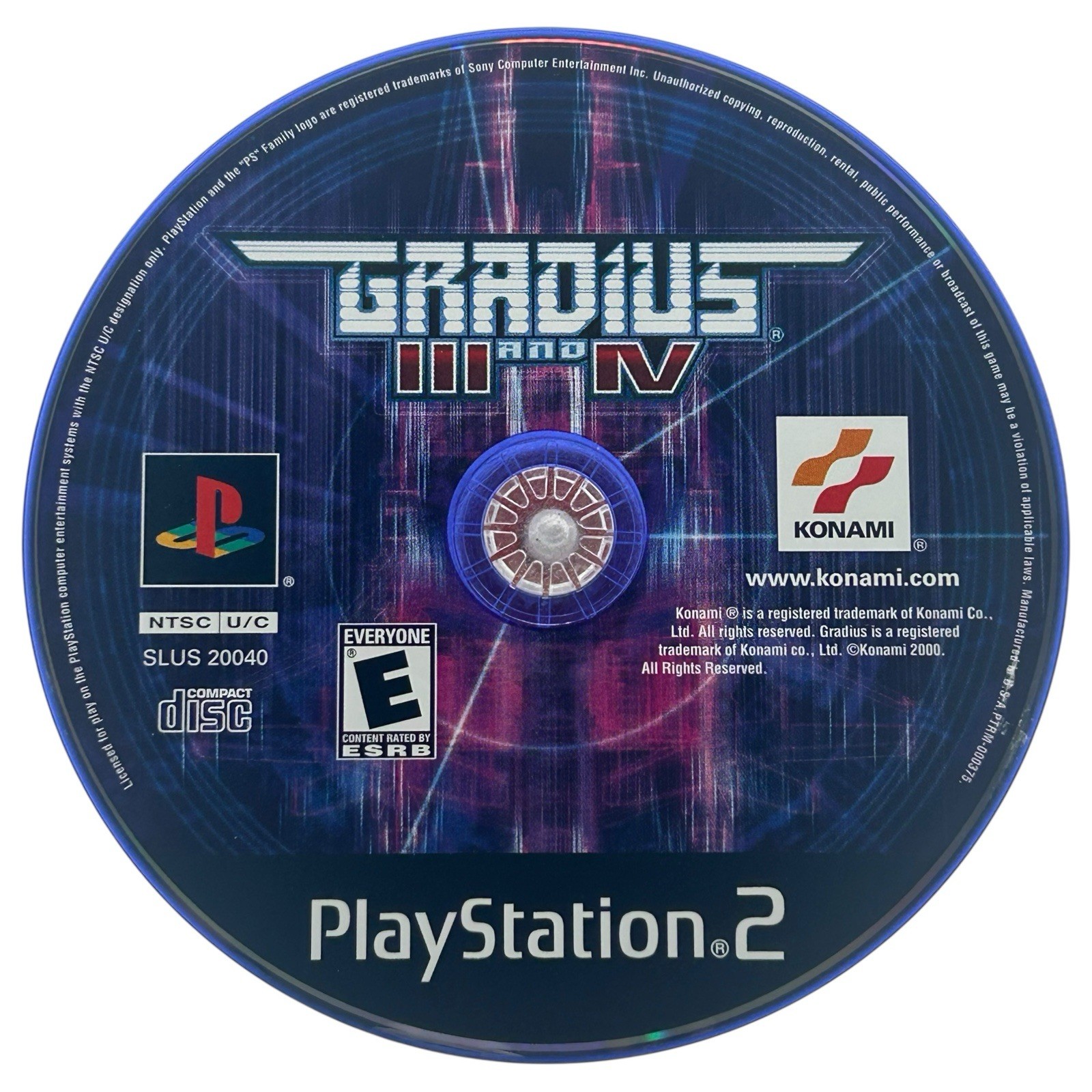 Gradius III and IV (Sony PlayStation 2, 2000) PS2 Tested Game Disc