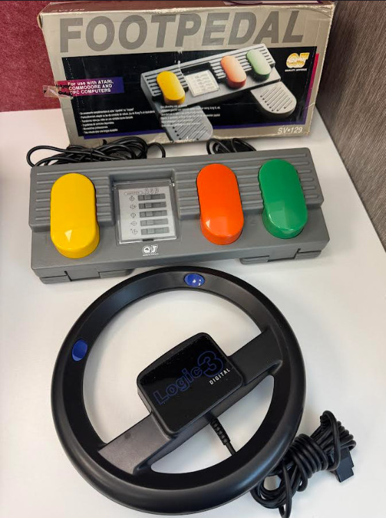 Commodore 64 Amiga / Atari Foot Pedal + Logic3 Steering Wheel Bundle RARE!