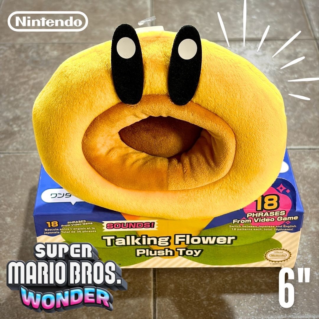 Official Super Mario Wonder Talking Flower 6″ Plush Stuffed Toy NEW English US