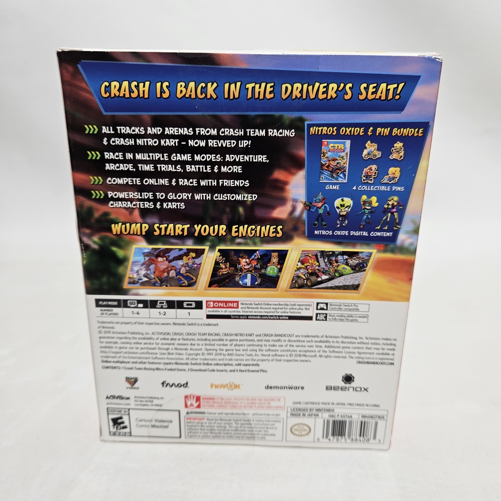 Crash Team Racing: Nitro Fueled (Nintendo Switch) Nitros Oxide & Pin Bundle NEW