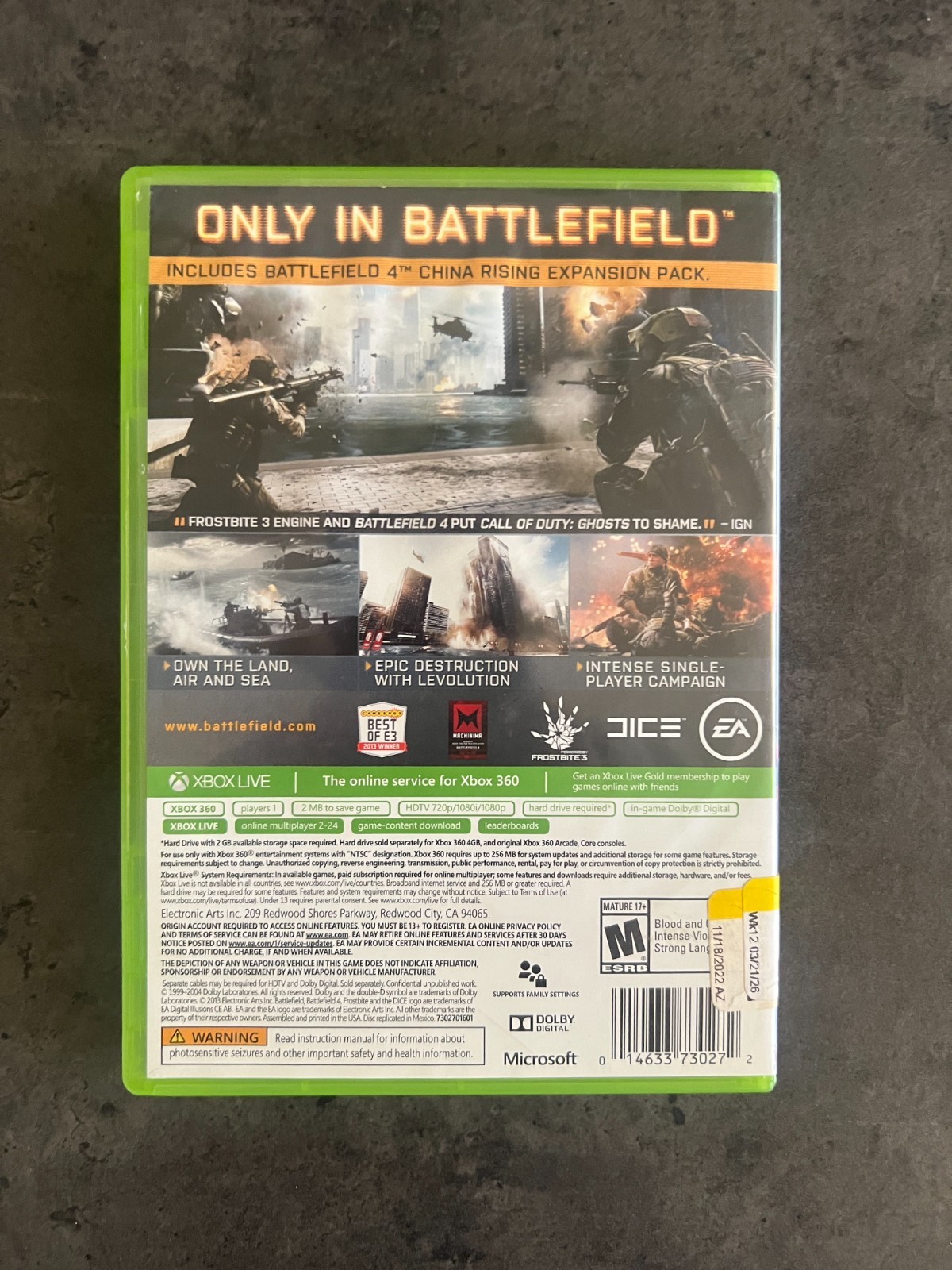 BOTH DISCS – Battlefield 4 for Xbox 360 w Case & Manual