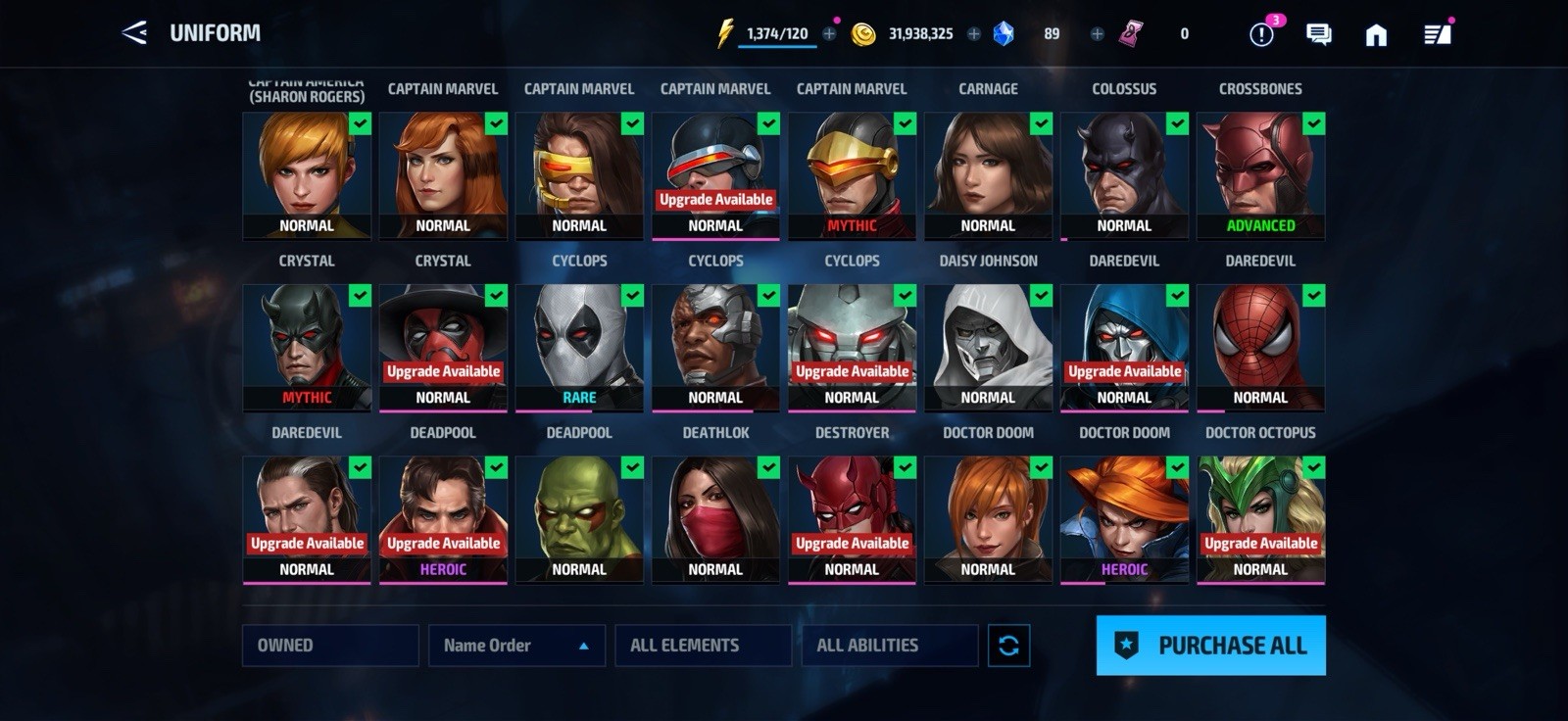 Stacked MARVEL Future Fight Account