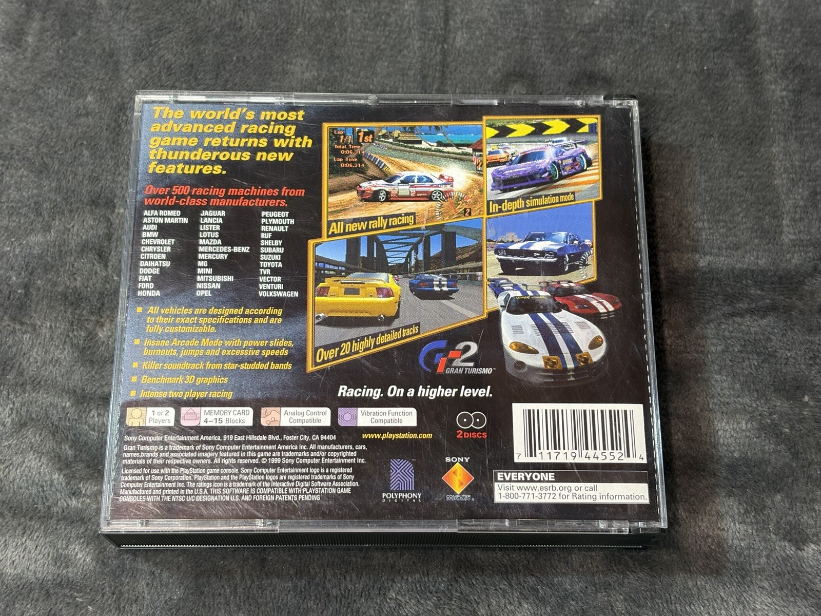 Gran Turismo 2 Sony PlayStation PS1 Game Complete w/ Case & Manual Tested