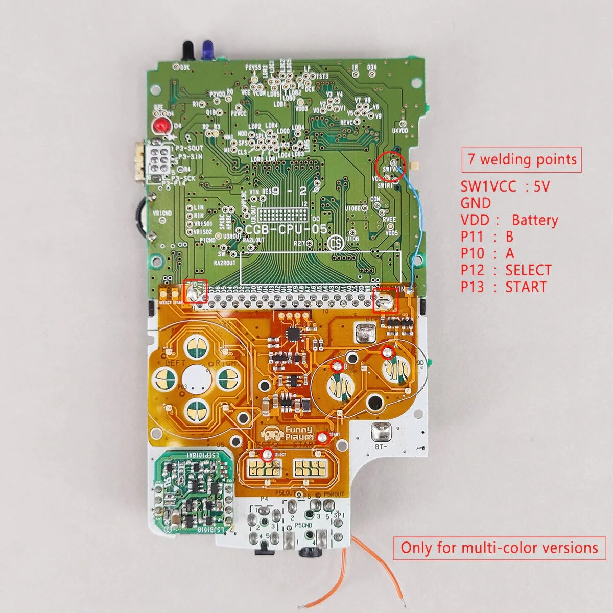 FunnyPlaying Gameboy Color Button LED Kit Multicolor RGB Light Mod Game Boy GBC