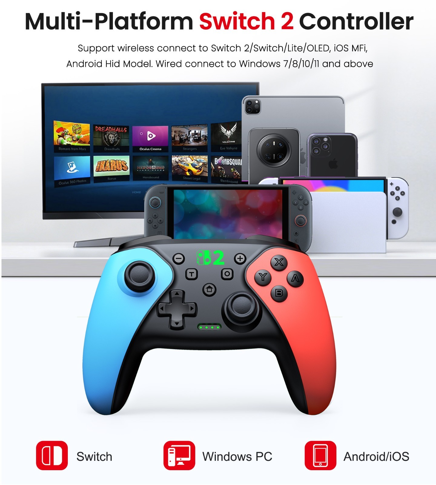 Wireless Controller for PC,Switch OLED/Lite,iOS,Android Bluetooth Controller