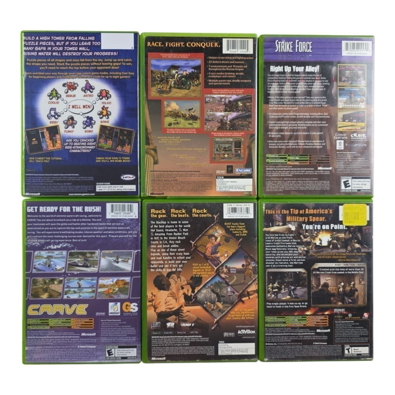 Strike Force Bowling, First to Fight, Street Hoops, Egg Mania Xbox Game Lot of 6