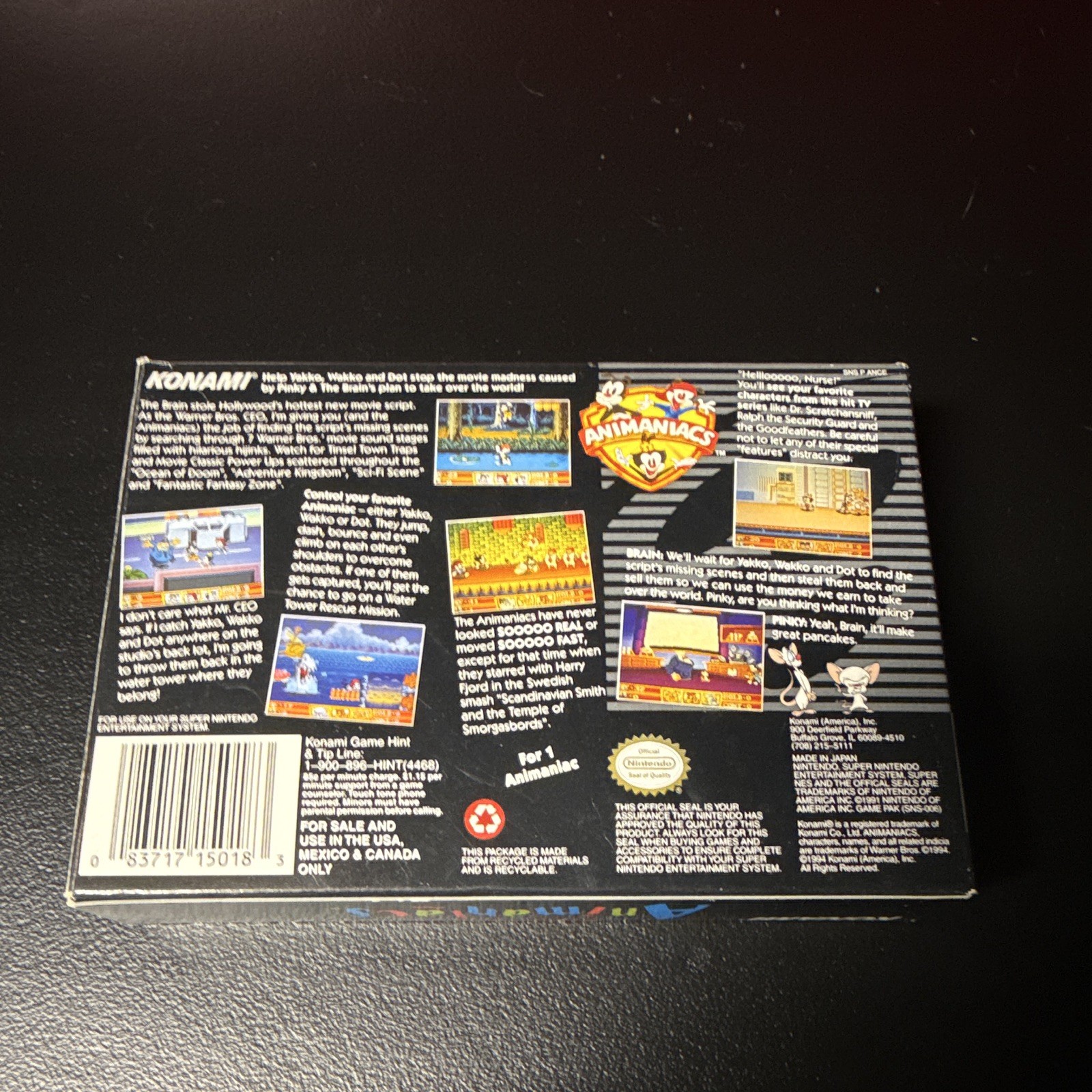 Konami Animaniacs Nintendo SNES 1994 NTSC-U/C (Box Included) (NO MANUAL)