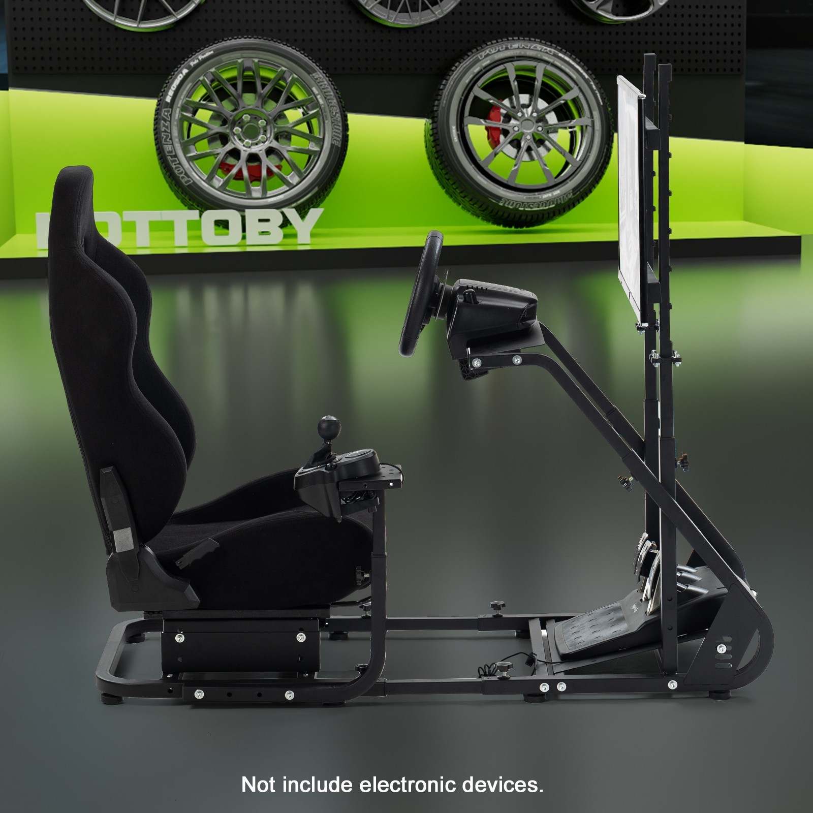 Hottoby Racing Simulator Cockpit With Black Seat & Monitor Stand Fits Logitech